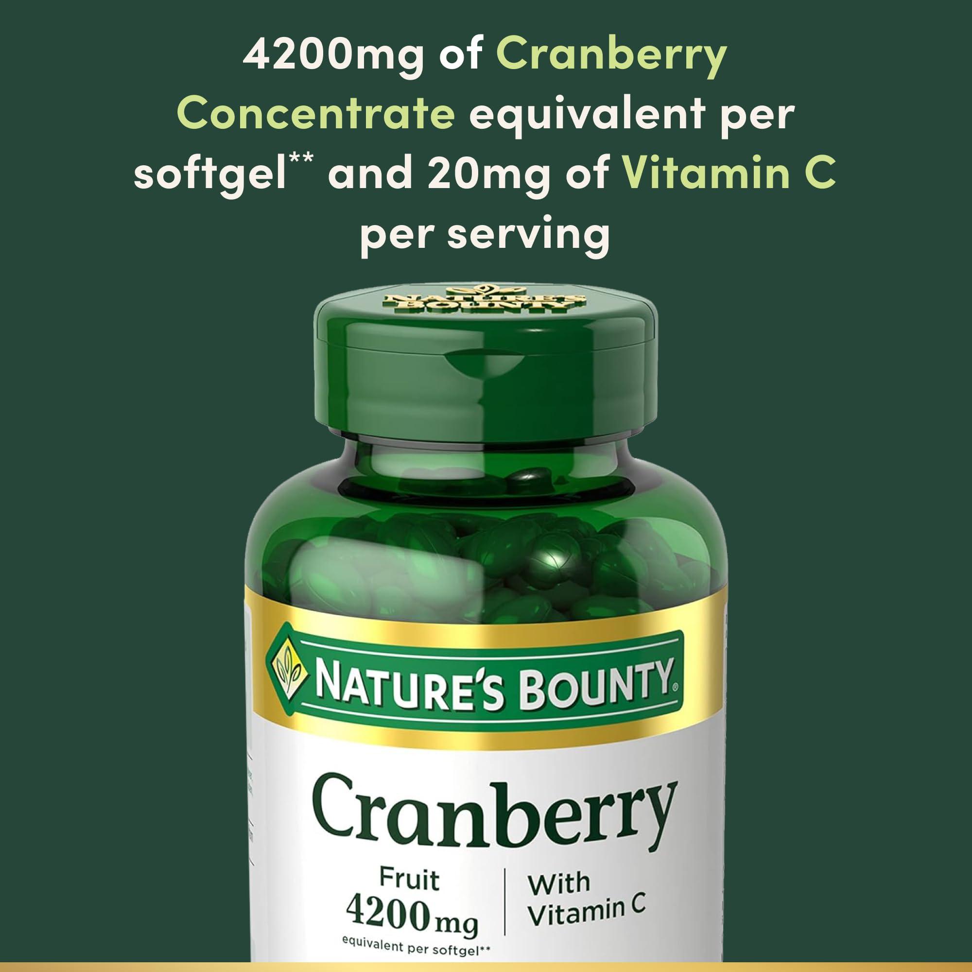 Nature's Bounty Nature's Bounty Cranberry Pills for Women Urinary Tract Health, Cranberry Supplements with Concentrate & Vitamin C, 250 Softgels (Pack of 1)