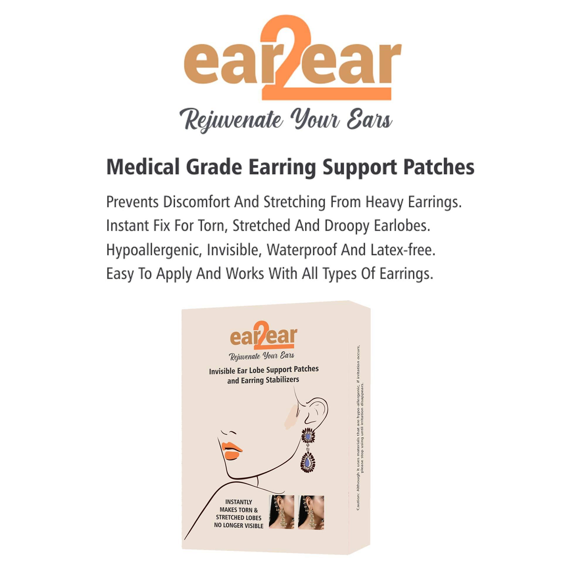 ear2ear ear2ear - Invisible Ear Lobe Support Patches for Women - Makes Wearing Earrings for Women more comfortable Ear Care Solution for Pierced Ears - Beauty Accessories - Pack of 30 Earring Stickers
