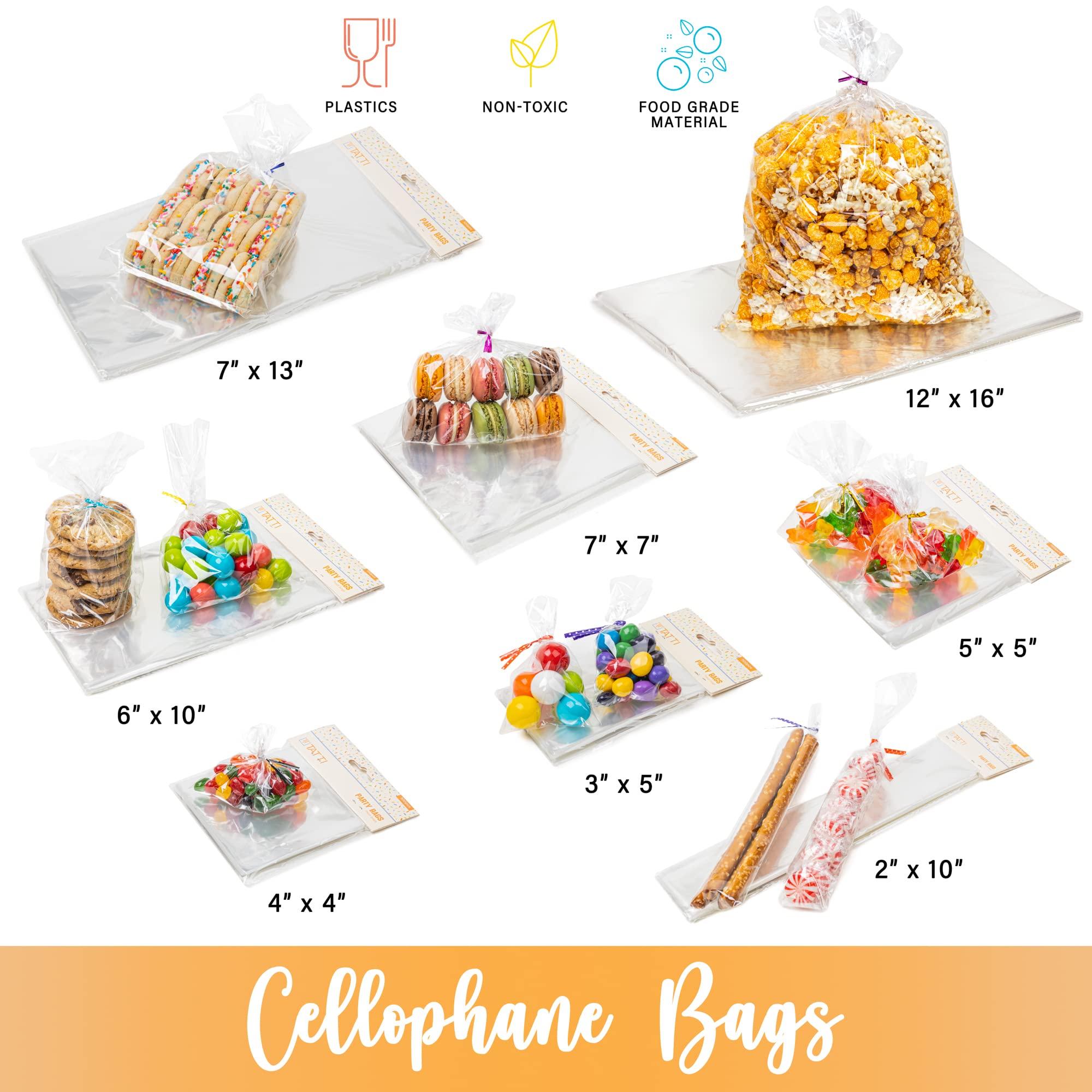 TATTI Cone Cellophane Bags,100 PCS 5.1\"x9.8\" Cello Clear Cone Shaped Treat Bags with Twist Ties, Plastic Cone Bags Triangle Bags for Popcorn Favor Candy