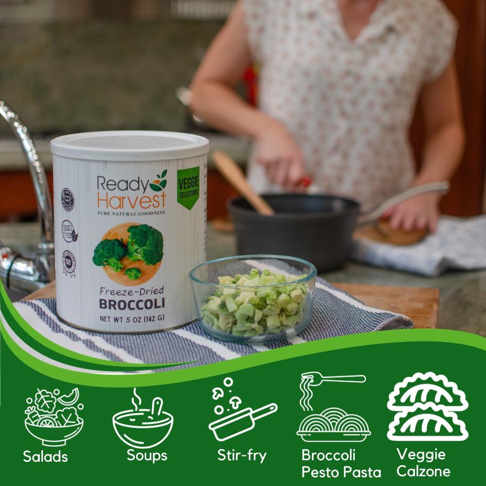 Ready Harvest Ready Harvest Freeze-Dried Broccoli Florets Freeze-Dried Food Pantry Staples Survival Food Emergency Food Canned Vegetables Long-Term Food Supply Survival Food 25-Year Shelf Life #10 Can 5.9oz