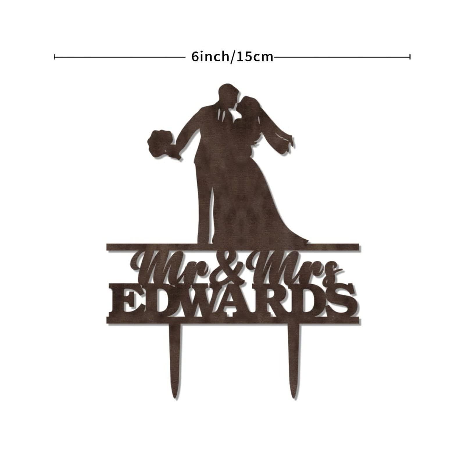 YJHLBHDIAN Engagement Cake Toppers Decorations Personalized Mr & Mrs Cake Topper Bride and Groom Silhouette Rustic Cake Topper Personalized Couple Last Name Cake Topper Brown Wood Cake Toppers