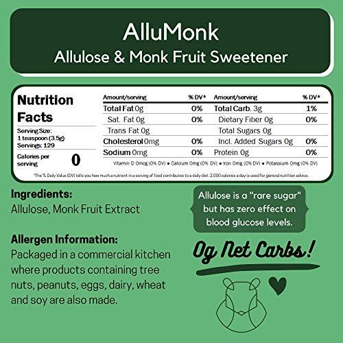 ChipMonk ChipMonk AlluMonk - Allulose and Monk Fruit Sweetener Blend - Keto, Diabetic & Paleo Friendly - Zero Calorie, Zero Carb, Granulated Natural Sugar Substitute - Gluten Free, Vegan