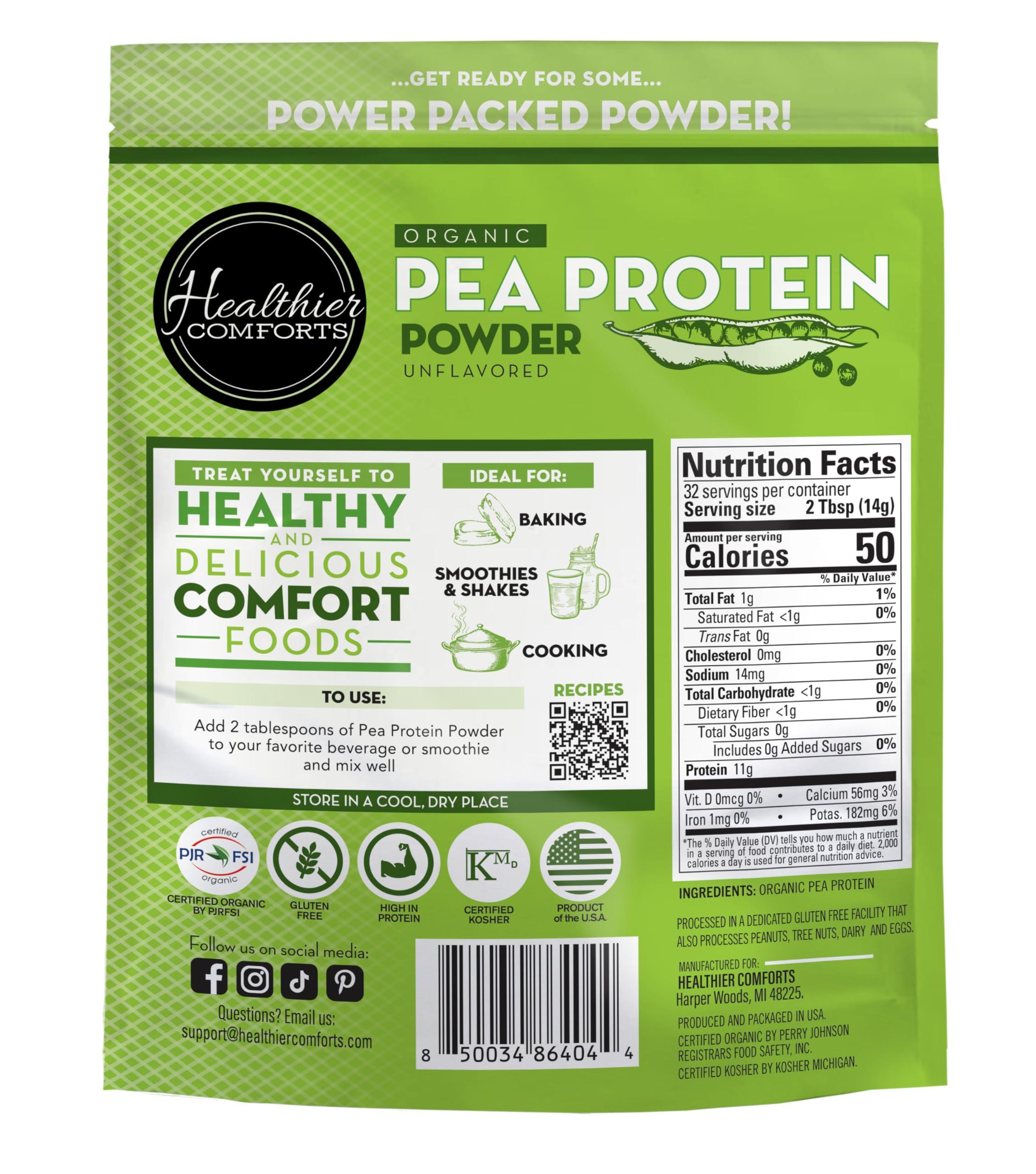 Healthier Comforts Healthier Comforts Pea Vegan Protein Powder w/Low Sodium | 100% Plant Based Protein Powder | Kosher, Gluten Free, Non-GMO, Keto Friendly, Organic Protein Powder | Unflavored Protein Powder 16oz