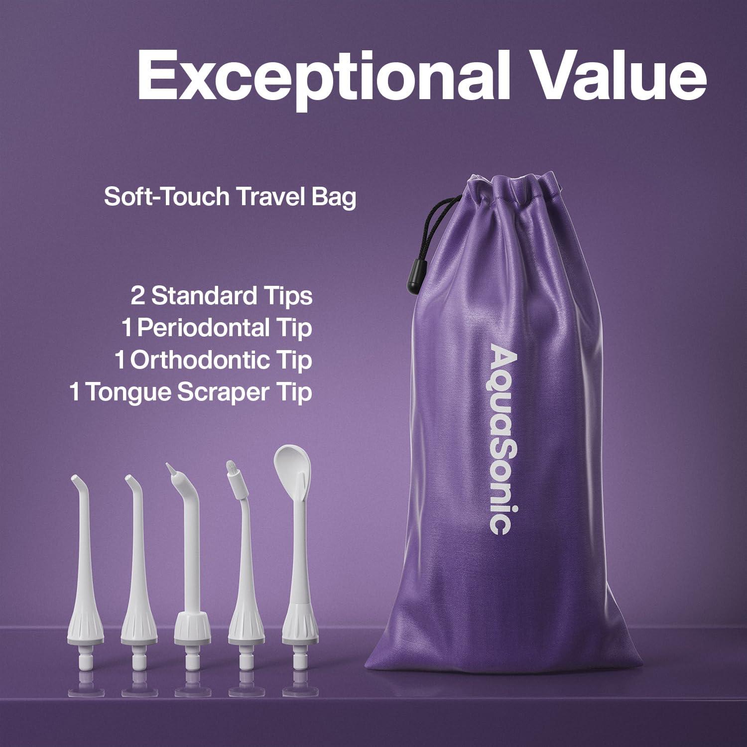 Aquasonic AquaSonic Water Flosser - Cordless Rechargeable Water Flossers for Teeth Cleaning - Waterproof Aqua Flosser, Portable Oral Irrigator for Dental Cleaning with 5 Jet Tips Braces Home Travel