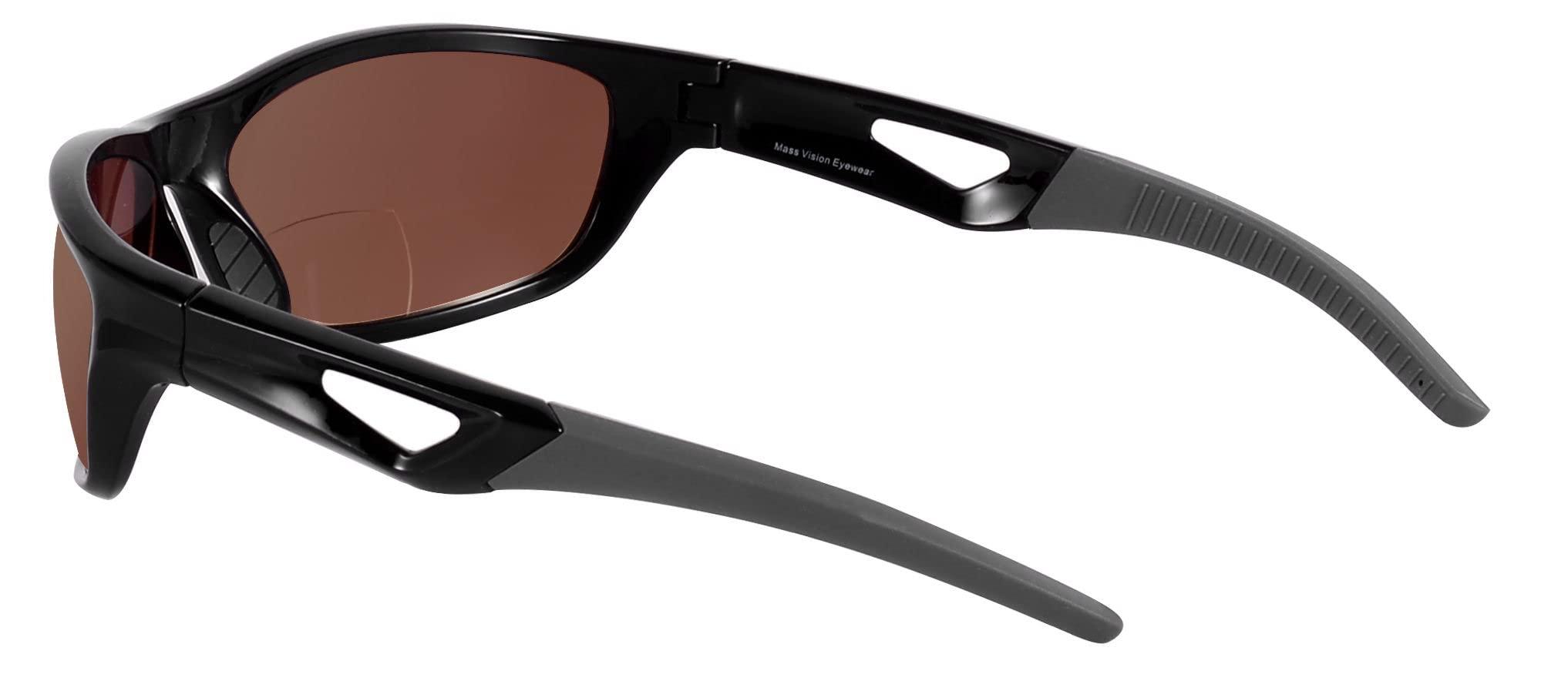 Mass Vision Mass Vision \'The Competitor\' 2 Pair of Lightweight Precision Sport Wrap Bifocal Sunglasses Featuring High Definition Lenses (Black/High Definition Amber, 2.5, x)