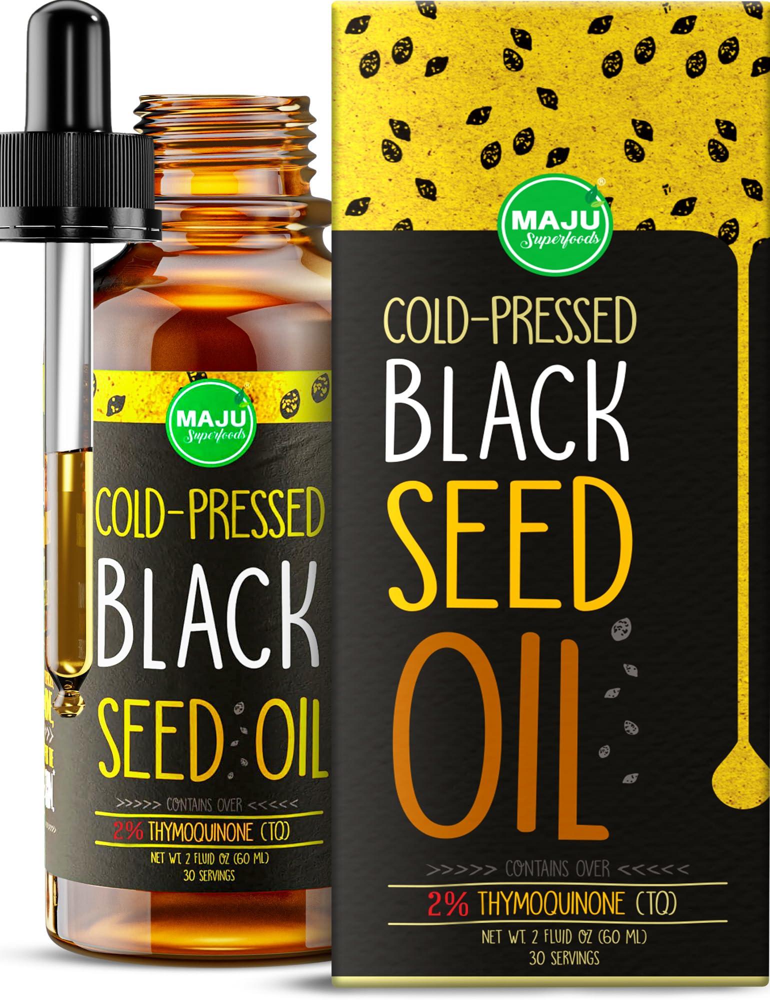 Maju Superfoods MAJU Black Seed Oil - 3 Times TQ, Cold-Pressed, Travel Size, 100% Turkish Black Cumin Seed Oil, Liquid Pure Blackseed Oil, Glass Bottle, 2 oz