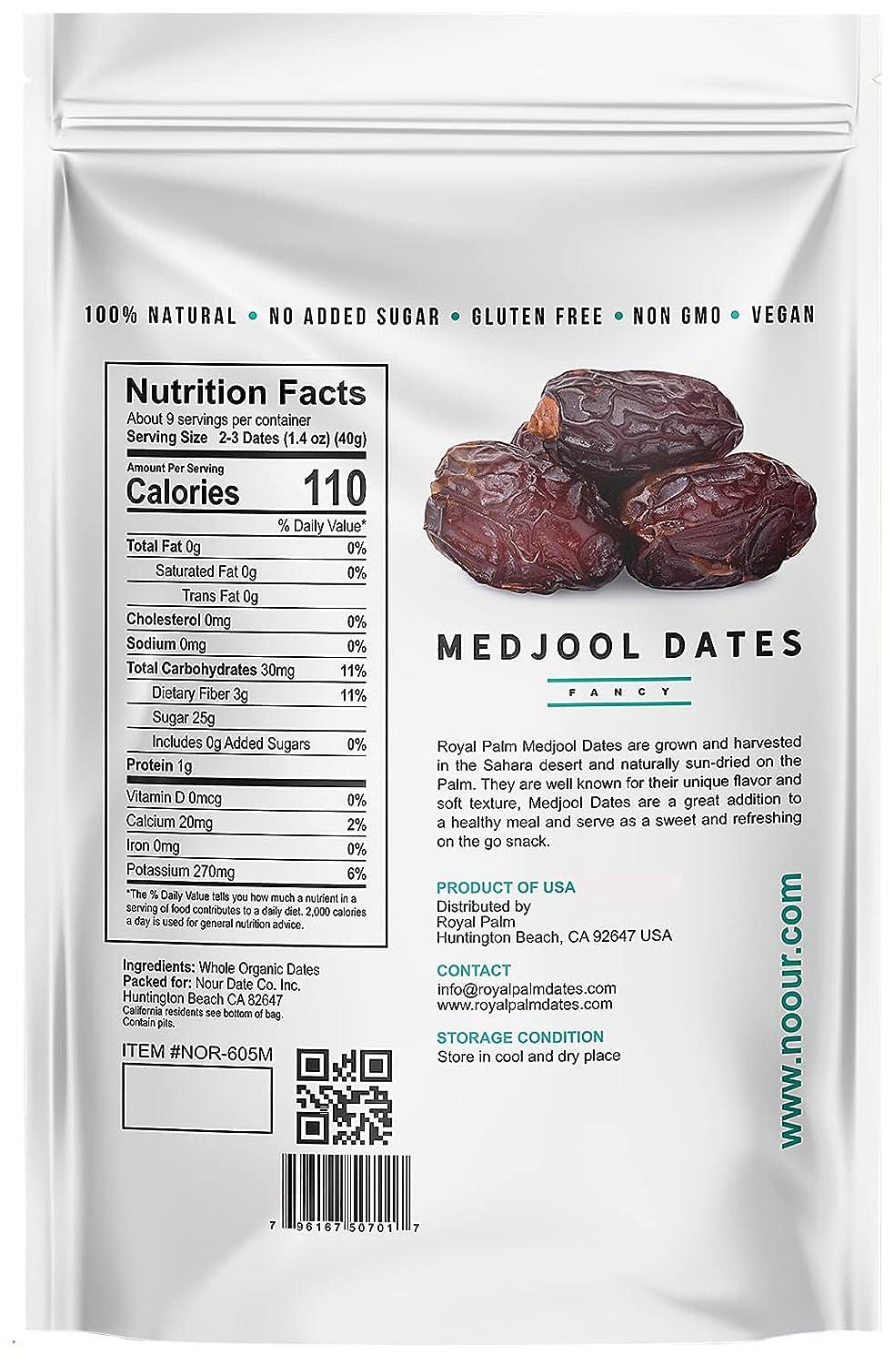Royal Palm Premium Medjool Dates by Royal Palm 12oz Bag of Pitted Jumbo Dates Natural Sweetener and Fresh Dried Fruit Healthy Vegan Snack & Natural Energy Boost Non-GMO, Kosher Premium Date Fruit