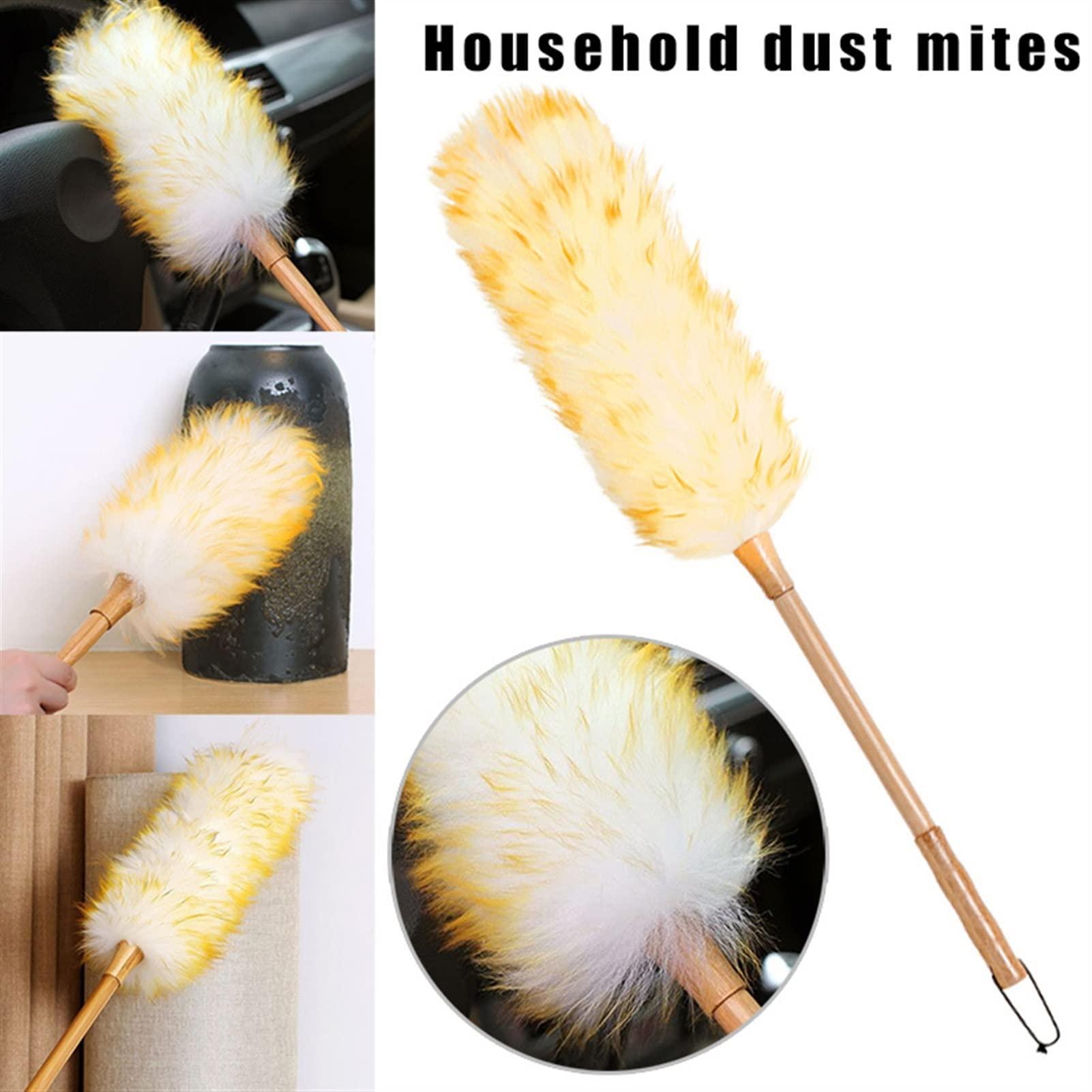 Seamue Dusting Brush Non Static Dust Brush Feather Wool Duster Removal Dusting Broom Long Handle Cleaning Tool Duster