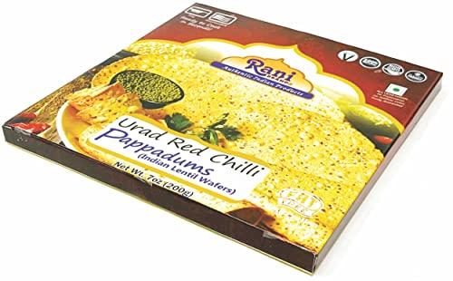 Rani Brand Authentic Indian Products Rani Pappadums (Indian Lentil Wafer Snack) Red Chilli Papad 7oz (200g) Approximately 15pc, 7 inches, Pack of 2 ~ All Natural | Gluten Friendly | NON-GMO | Vegan | Indian Origin