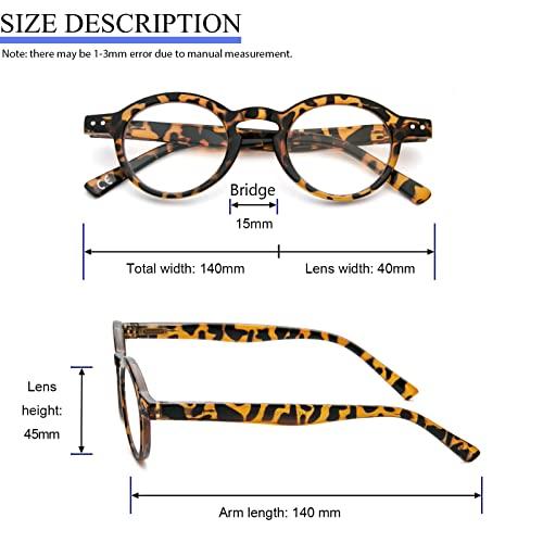 KoKoBin KoKoBin 4-Pack Small Round Reading Glasses Comfortable Readers Colored Stylish Frame for Women (Green&Brow&Leopard&Transparent, 2.25, multiplier_x)