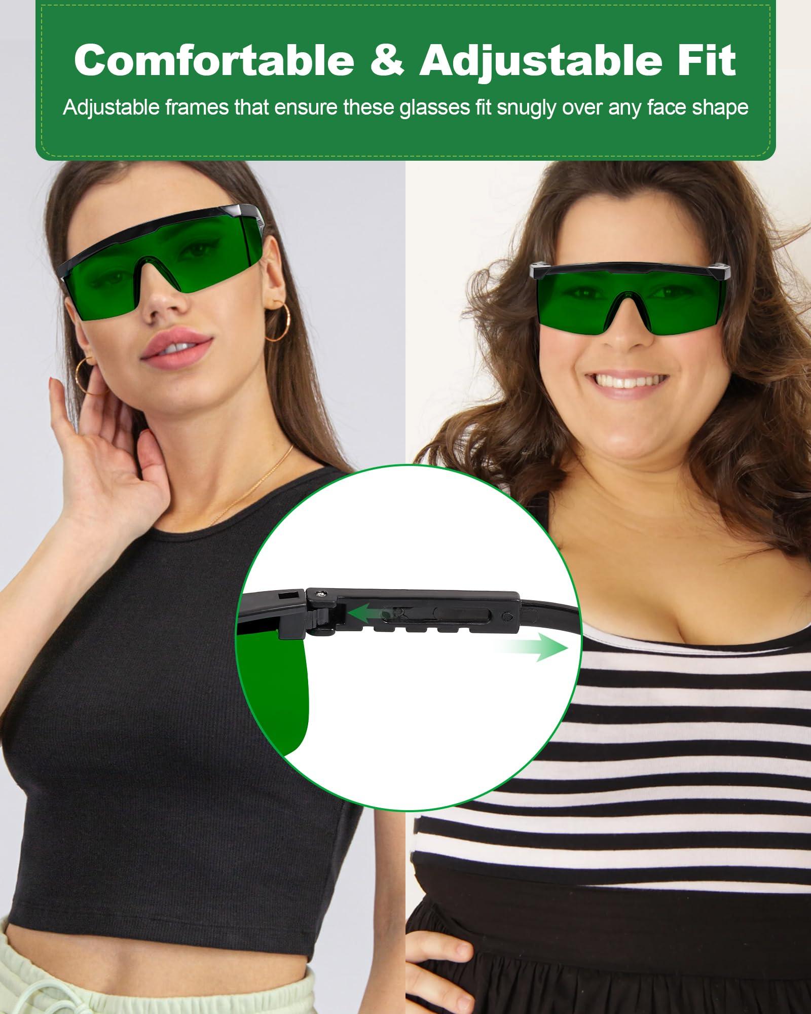 LIGHTMEUP LIGHTMEUP Red Light Therapy Glasses, See-Through Eye Protection Goggles 200-2000nm Full-Coverage Design Adjustable (Deep Green- 1 Pair)