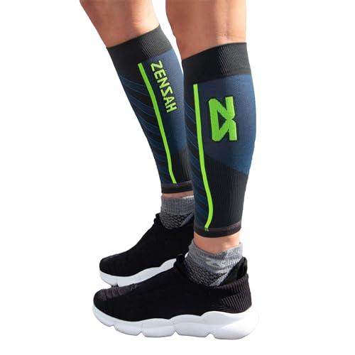 Zensah Zensah Featherweight Compression Leg Sleeves - Relieve Shin Splints, Calf Strains (Charcoal/Blue, Medium)