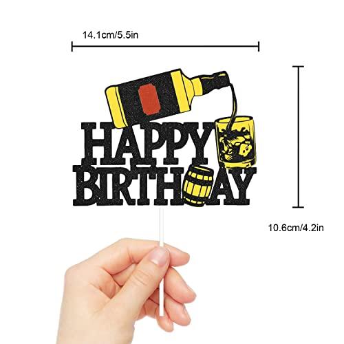 LHCING Whisky Happy Birthday Cake Topper - Aged To Perfection 30th 40th 50th Birthday Glitter WhisKey Cake Topper - Men Vintage Birthday Cake Decoration