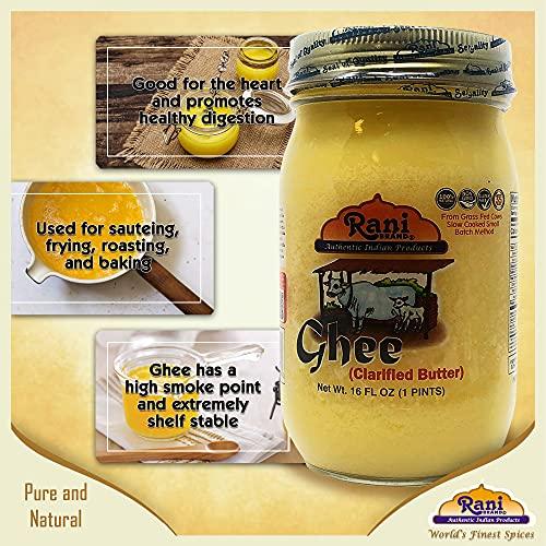 Rani Brand Authentic Indian Products Rani Ghee Pure & Natural from Grass Fed Cows (Clarified Butter) 8oz (227g) ~ Glass Jar | Paleo Friendly | Keto Friendly | Gluten Free | Product of USA