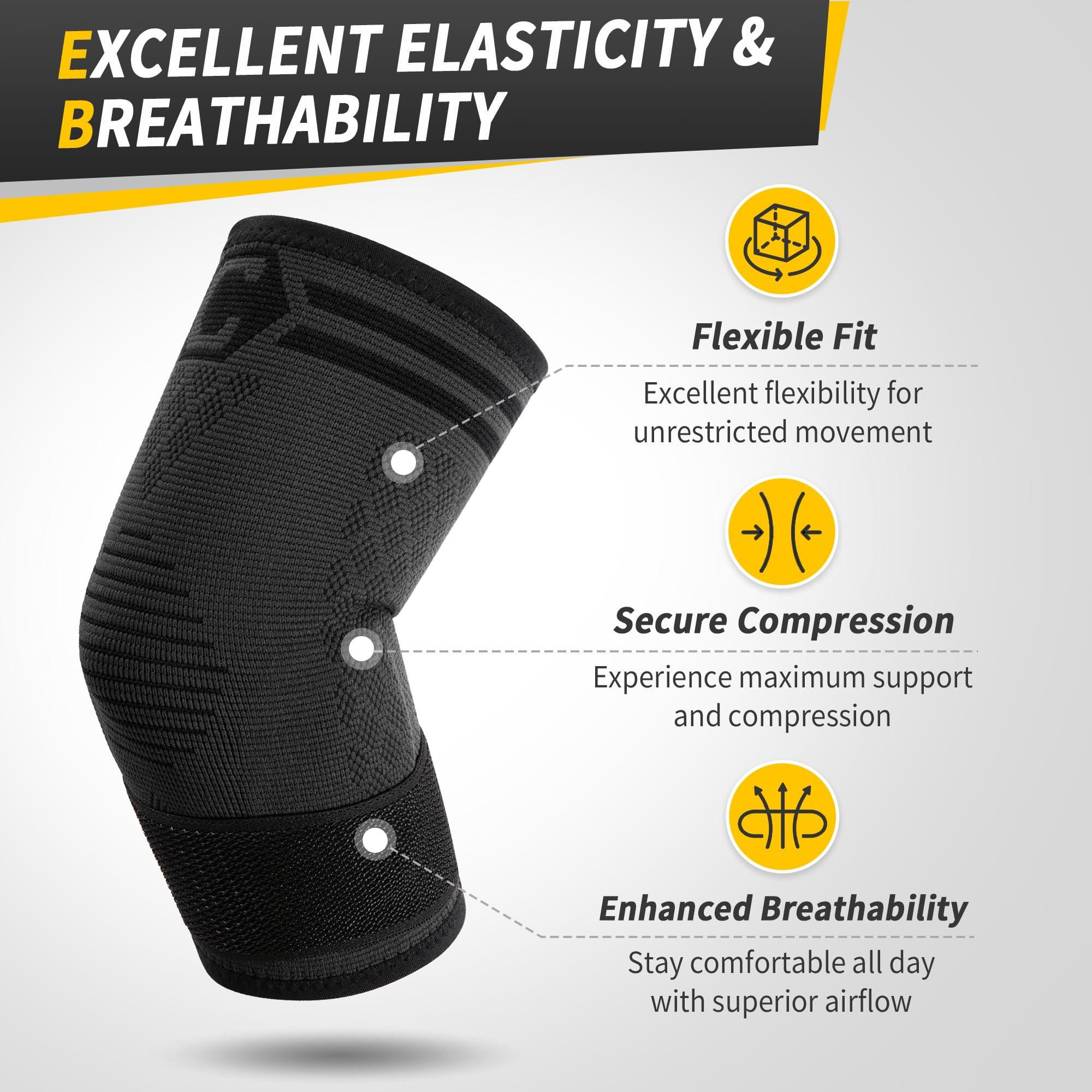 CAMBIVO CAMBIVO 1 Pair Elbow Compression Sleeve with Removable Strap & Gel Pad for Men Women, Elbow Brace for Tendonitis and Tennis Elbow, Golfers Elbow Brace for Weightlifting, Arthritis, Workout, Joint Pain