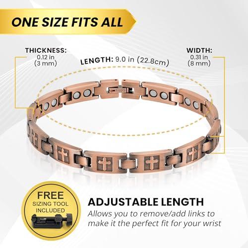 MagnetRX MagnetRX Copper Cross Bracelets for Women Effective Magnetic Womens Bracelet with Cross Adjustable Cross Bracelet with Included Sizing Tool (Cross)