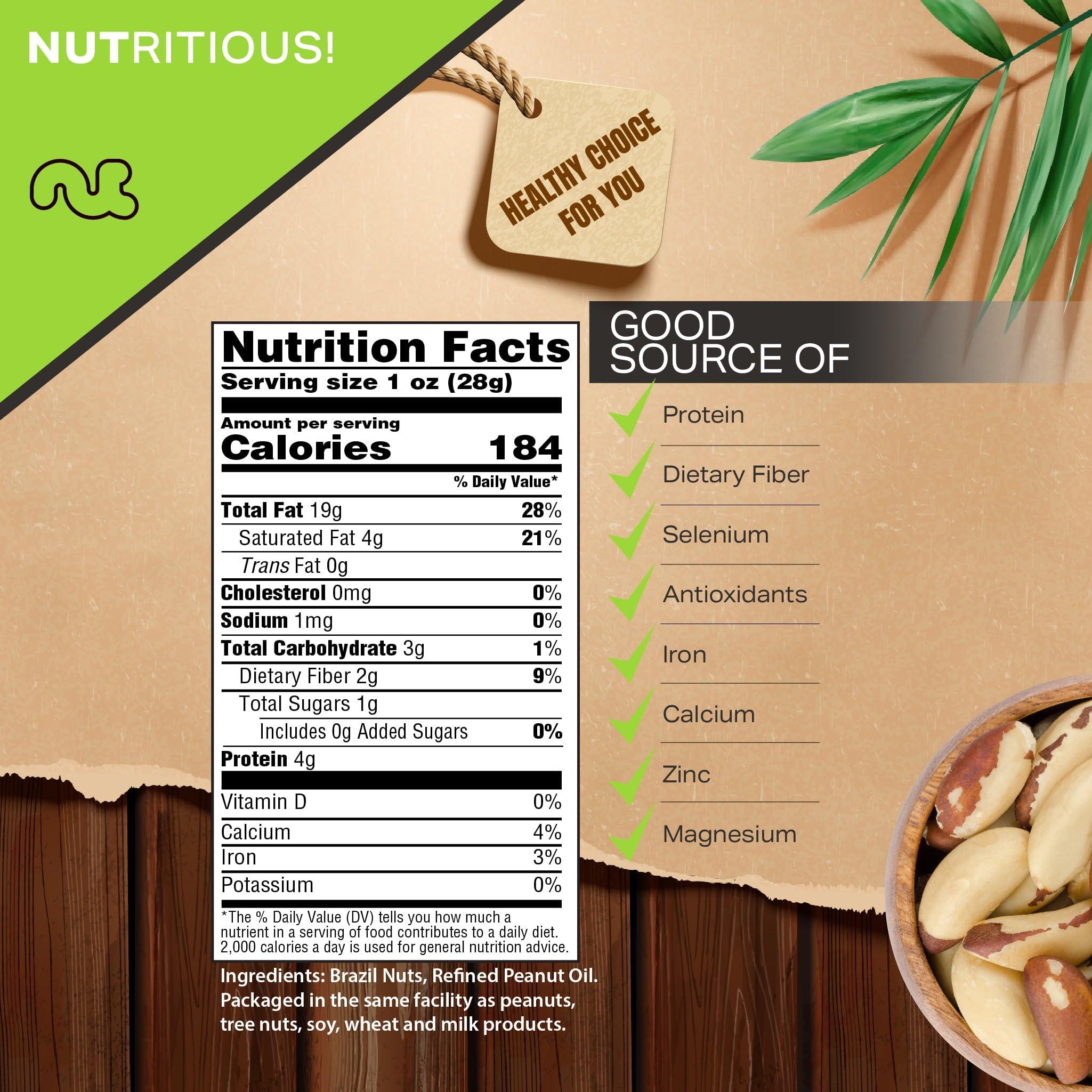 Nut Cravings NUT CRAVINGS - Brazil Nuts Roasted & Unsalted - No Shell, Whole (16oz - 1 LB) Bulk Nuts Packed Fresh in Resealable Bag - Healthy Protein Food Snack, All Natural, Keto Friendly, Vegan, Kosher