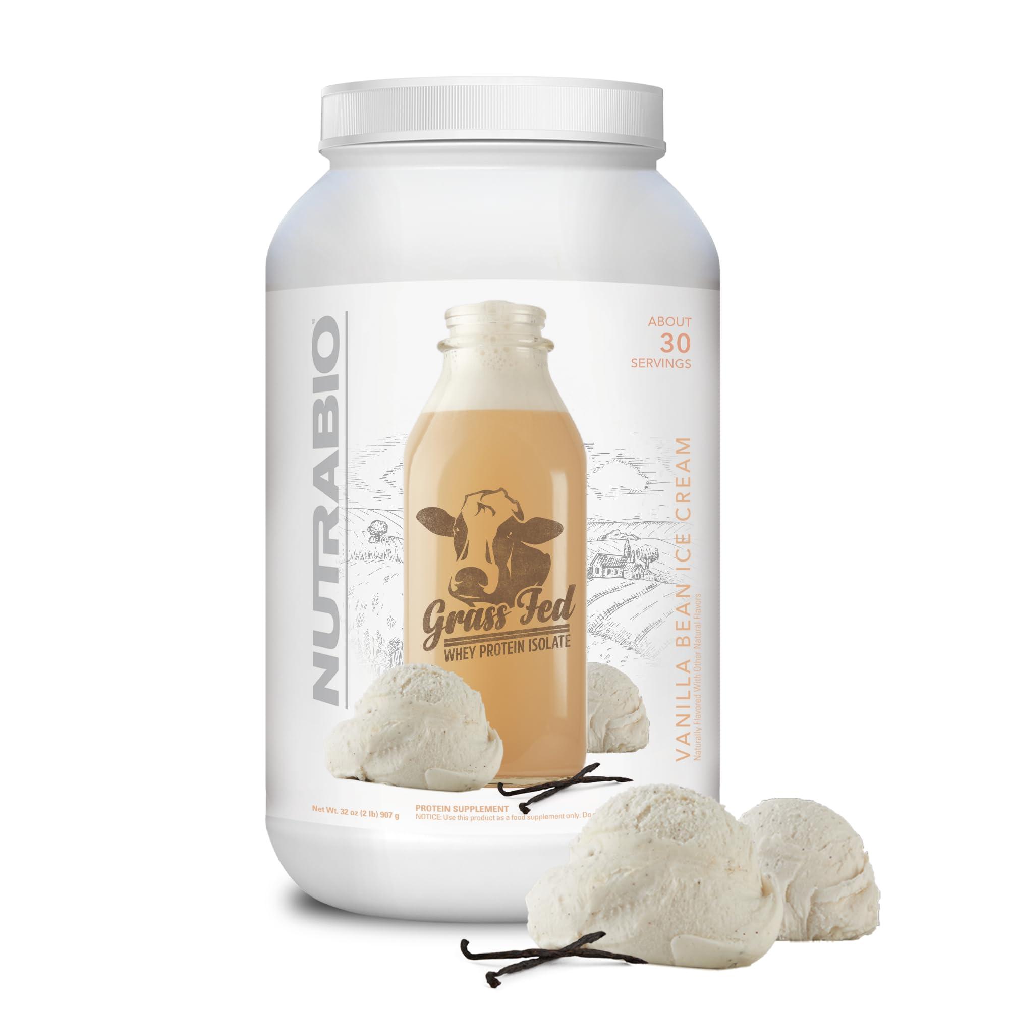 NutraBio NutraBio Grass Fed Whey Isolate Protein Powder - 25G of Protein Per Scoop - Sugar Free Natural Lean Muscle Protein Supplement - Vanilla Bean- 2 Pounds, 29 Servings.