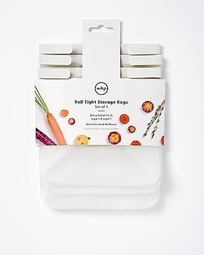 W&P W&P Roll Tight Reusable Food Storage Bag, Set of 3 (25oz, 36oz, 50oz), Freezer Safe, BPA-Free, Premium Food-Grade Materials, Cream