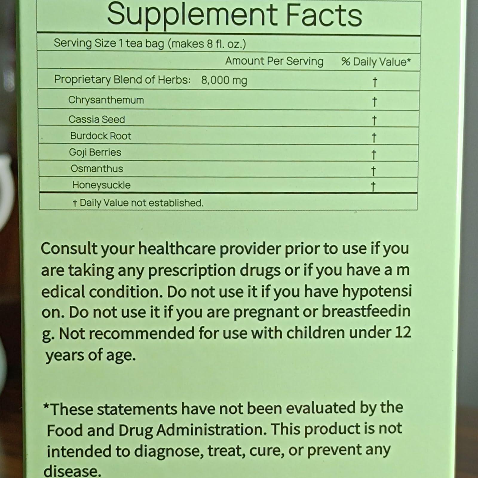 SIFANGDA SIFANGDA Chrysanthemum Cassia Seeds Tea Bags 14.1oz (400g / 8g25P2) -Pure Natural Herbal Liver Detox Tea-Caffeine Free Nourishing Liver Tea