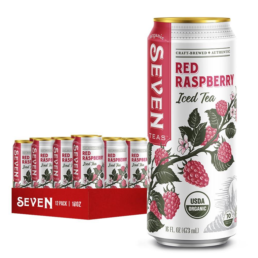 SevenTeas SevenTeas Rojo Raspberry Iced Tea, 16 OZ (Pack of 12 Cans), Lightly Sweetened Organic Iced Tea