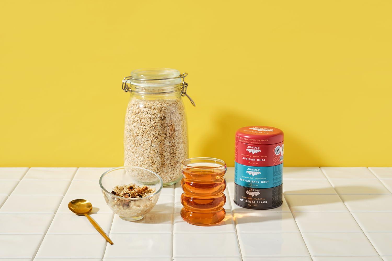 JusTea JusTea Black Tea Trio | Stacking Tins Variety Pack with Hand Carved Tea Spoon | Loose Leaf Tea | High Caffeine | Award-Winning | Fair Trade | Non-GMO