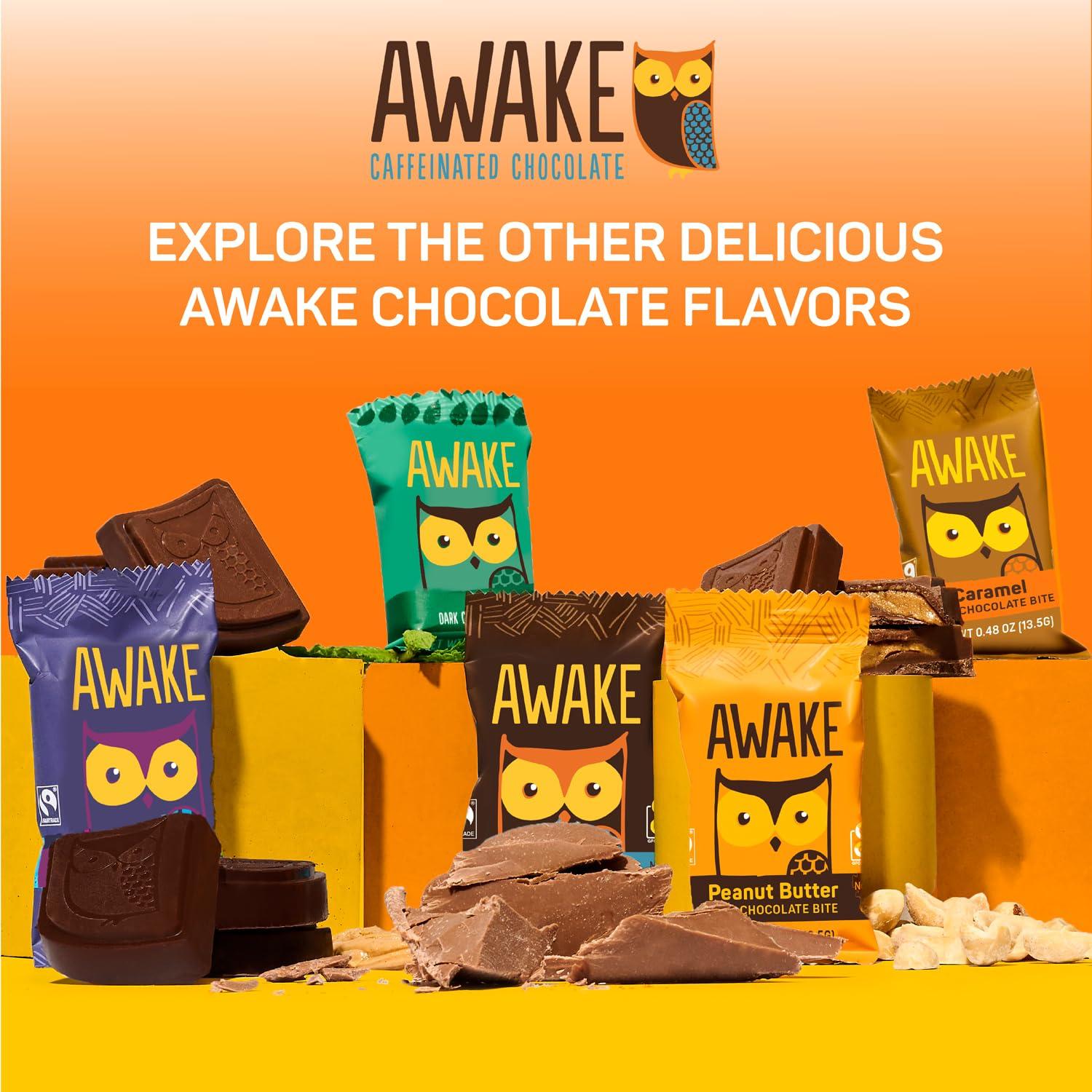 AWAKE Caffeinated Chocolate AWAKE - Caffeinated Chocolate Bites - Milk Chocolate, 50 Bites - 50mg Caffeine - Individually Wrapped Energy Bites - Coffee Alternative - Fairtrade, Gluten Free, Non GMO - 0.48oz