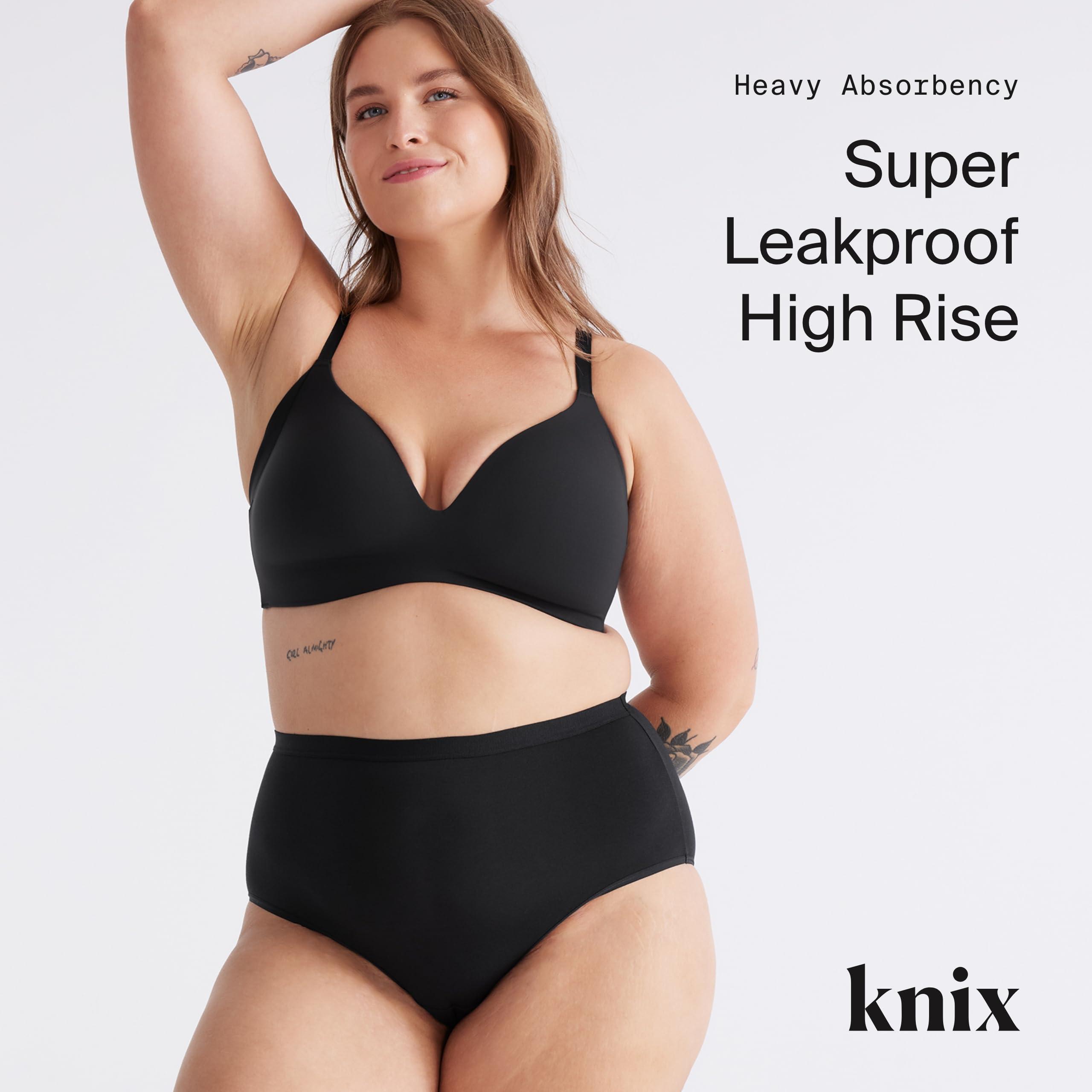 KNIX KNIX Super Leakproof High Rise Underwear - Quick-Dry and Comfortable High Rise Menstruation Underwear Made with Stretchy Fabric - Medium Bum Coverage - Black, Large (3 Pack)