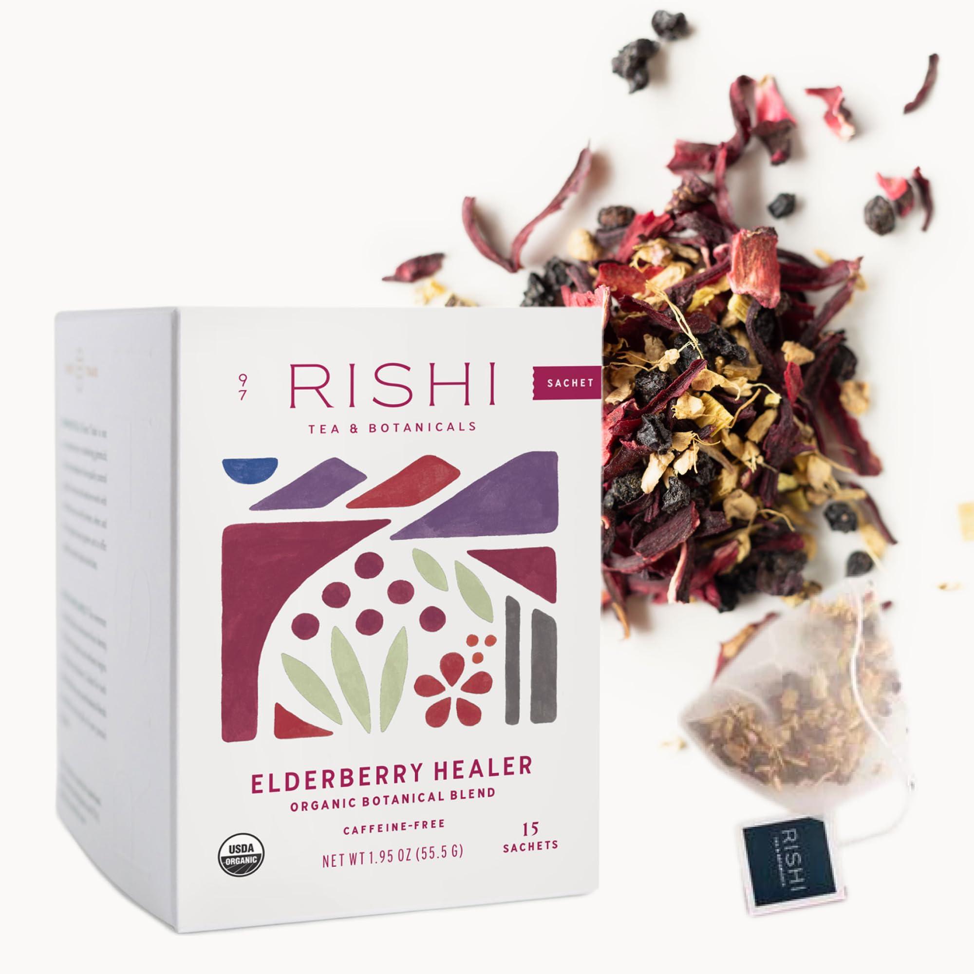 Rishi Tea Rishi Tea Blueberry Hibiscus & Elderberry Healer Herbal Tea - Organic Sachet Tea Bags, Caffeine Free Sleep Friendly Tea Bundle - 15 Count (Pack of 2)