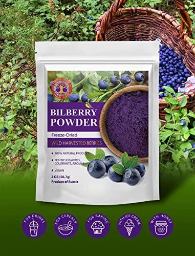 Siberian Treasure Wild Harvested Bilberry Freeze-Dried Powder 2 Oz Natural Bilberry Powder, No added sugar, No GMOs