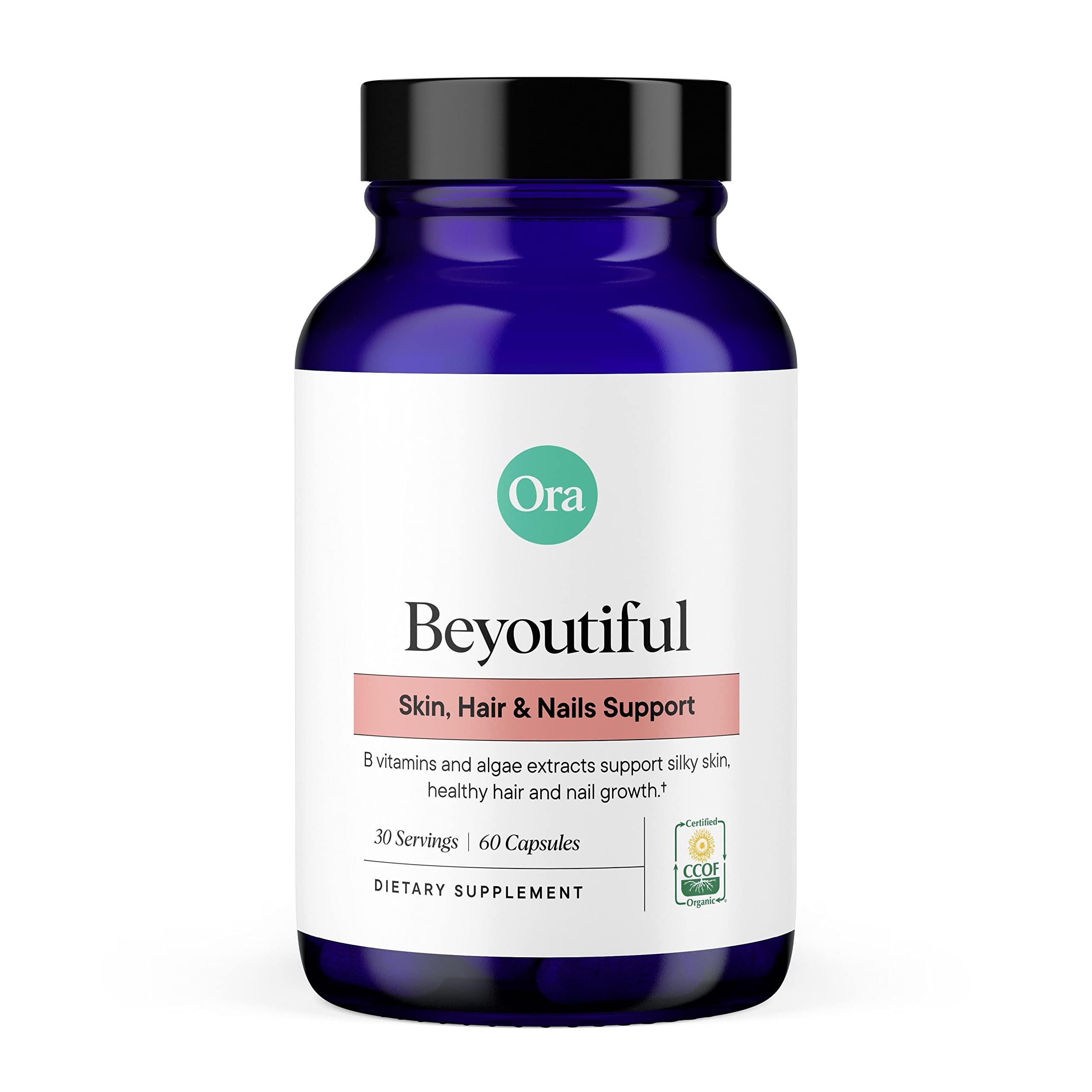 Ora Organic Ora Organic Hair, Skin, and Nails Support- BeYouTiful - Beauty Supplement with B Vitamins and Algae Extracts for Healthy Hair and Skin - 60 Vegan Capsules