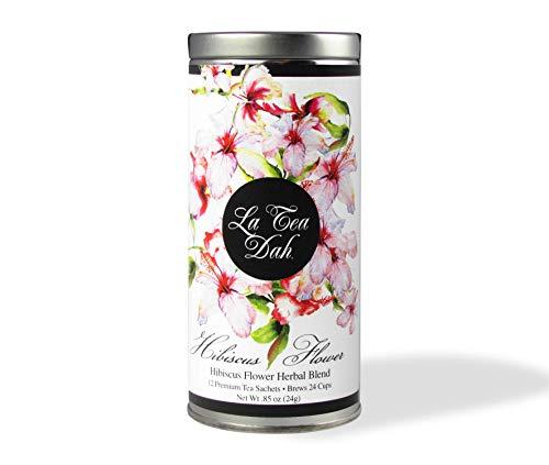 La Tea Dah Hibiscus Flower Herbal Tea by La Tea Dah | Premium Caffeine Free Hibiscus Tea Bags Blended in the USA | Delicious as Hot or Iced Tea | Floral Tea Gift Collection (12 Decaf Sachets)