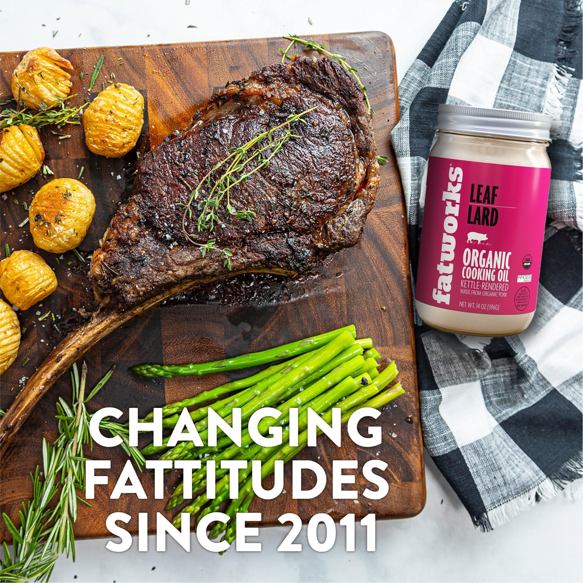 Fatworks Fatworks, Certified Organic Leaf Lard, NON-GMO, USDA 100% Organic for Amazing Traditional Baking, Keto, Paleo, Everyday Cooking and Frying, Whole30 Approved, No Preservatives in Glass Jar, 14 OZ,