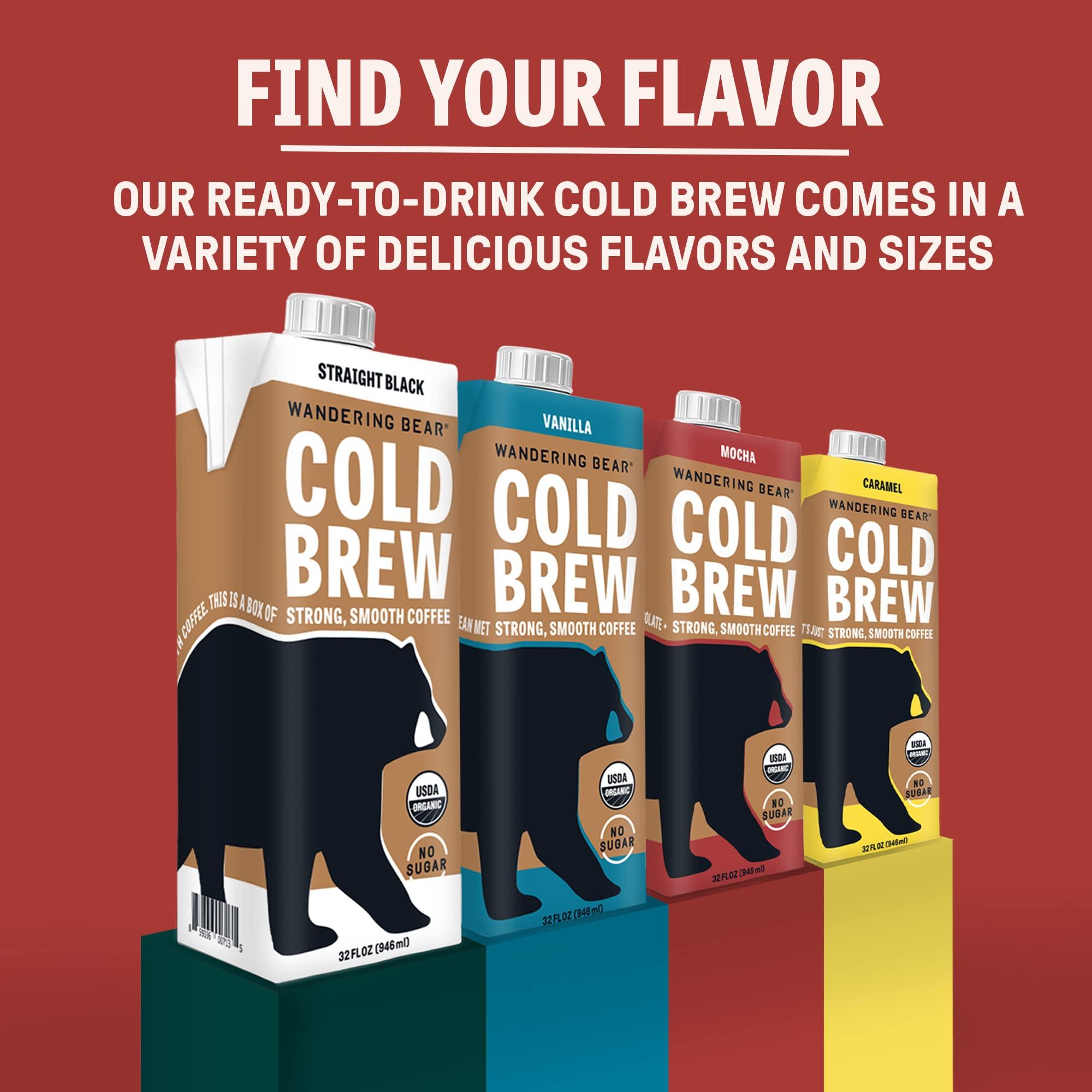 Wandering Bear Wandering Bear Organic Mocha Cold Brew Coffee - Strong, Bold, Smooth, Unsweetened, Shelf-Stable, Ready to Drink, Gluten Free, & Vegan Iced Cold Brewed Coffee Drink - 32 fl oz, 6 pack