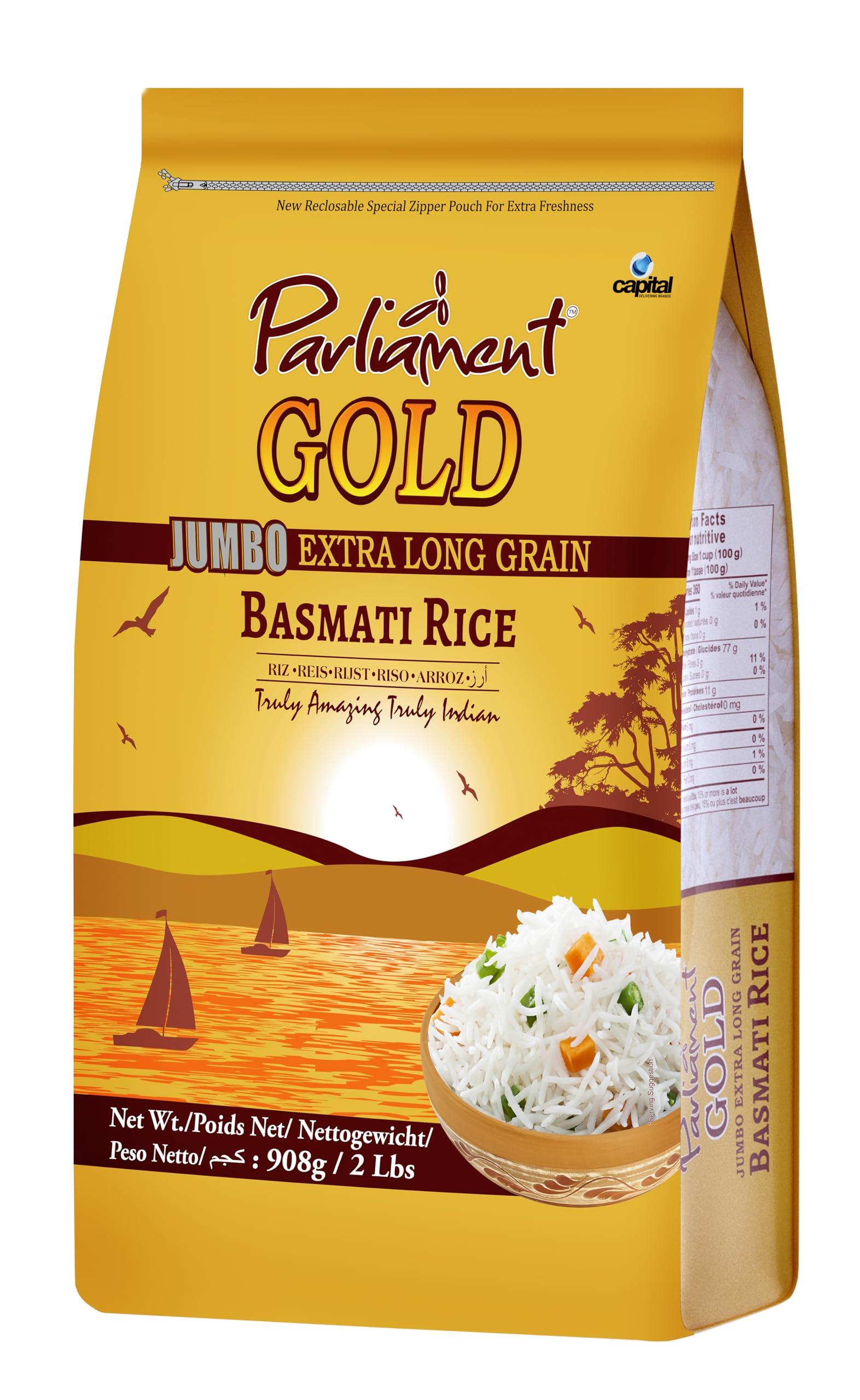 PARLIAMENT GOLD Parliament Gold Jumbo Extra Long Basmati Rice | Indian Risotto | All Natural | Vegan | Gluten Friendly | NON-GMO | Aged Perfection | Luxurious Taste | Product of India (10, Pounds)