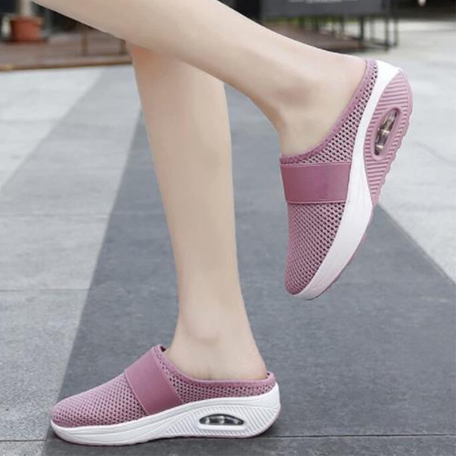 Bonseor Bonseor Air Cushion Slip-On Walking Shoes Orthopedic Diabetic Walking Shoes, Breathable with Arch Support Knit Casual Comfort Outdoor Walking Sneakers (Purple,10)