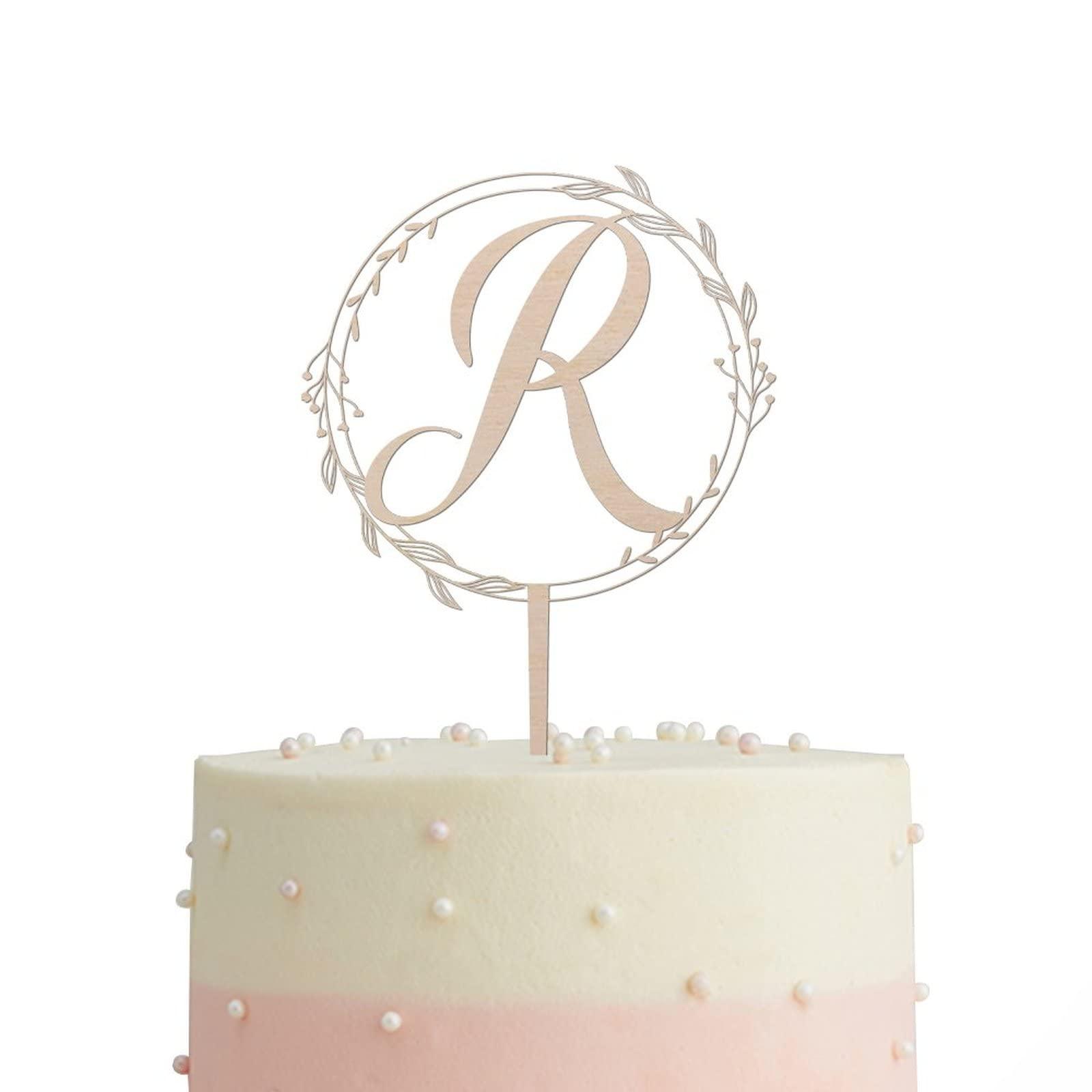 JuneLucky JuneLucky Initial Letter R Wedding Cake Topper Rustic Wood,Personalized Alphabet Letters Cake Toppers,Custom Monogram Wedding Cake Topper for Mrs & Mrs,Funny Birthday Cake Topper,Party Supplies