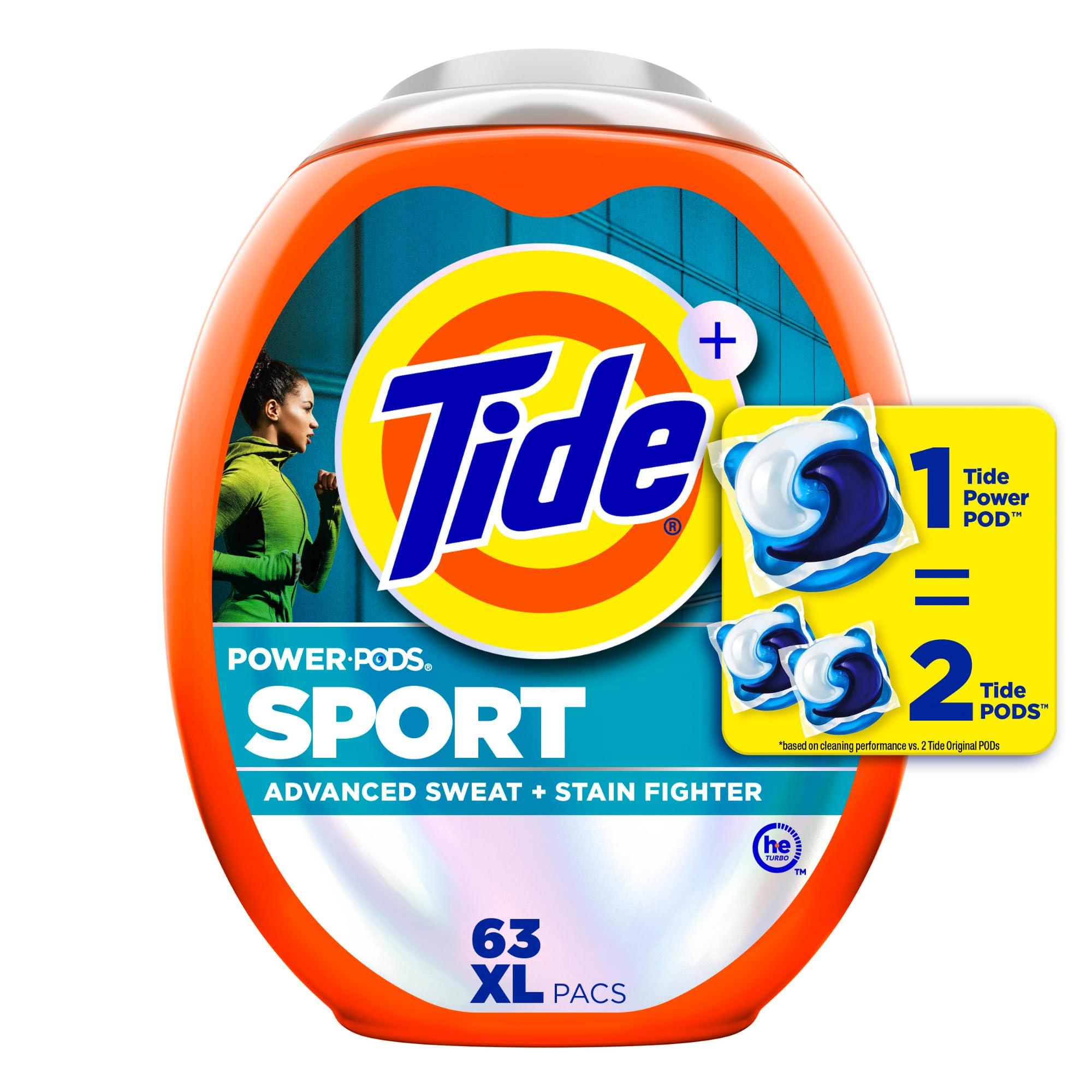 Tide Tide Power PODS Laundry Detergent Soap Pacs with Febreze Sport, 63 Count, Laundry Pods with Febreze Freshness and Sport Odor Defense