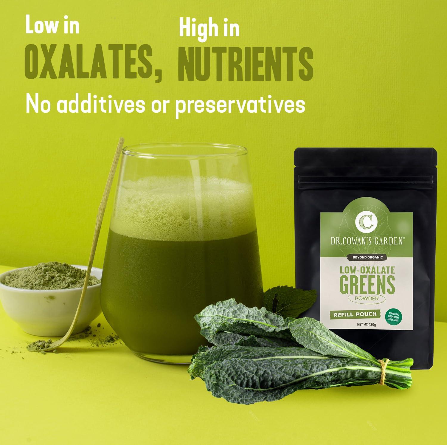Dr. Cowan's Garden Dr. Cowan\'s Garden Low-Oxalate Greens Veggie Powder Refill Pouch - Beyond Organic Superfood Greens Vegetable Powder for Drinks and Food - Lacinato Kale, Mustard Leaves, and Collard Greens