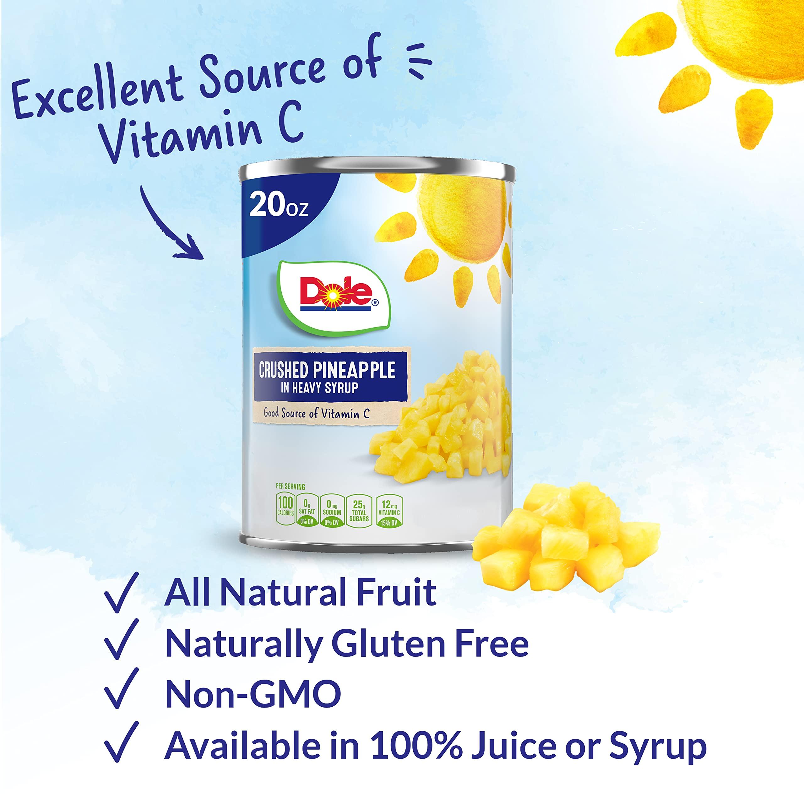 Dole Dole Canned Fruit, Crushed Pineapple in Heavy Syrup, Gluten Free, Pantry Staples, 20 Oz, 12 Count, Packaging May Vary