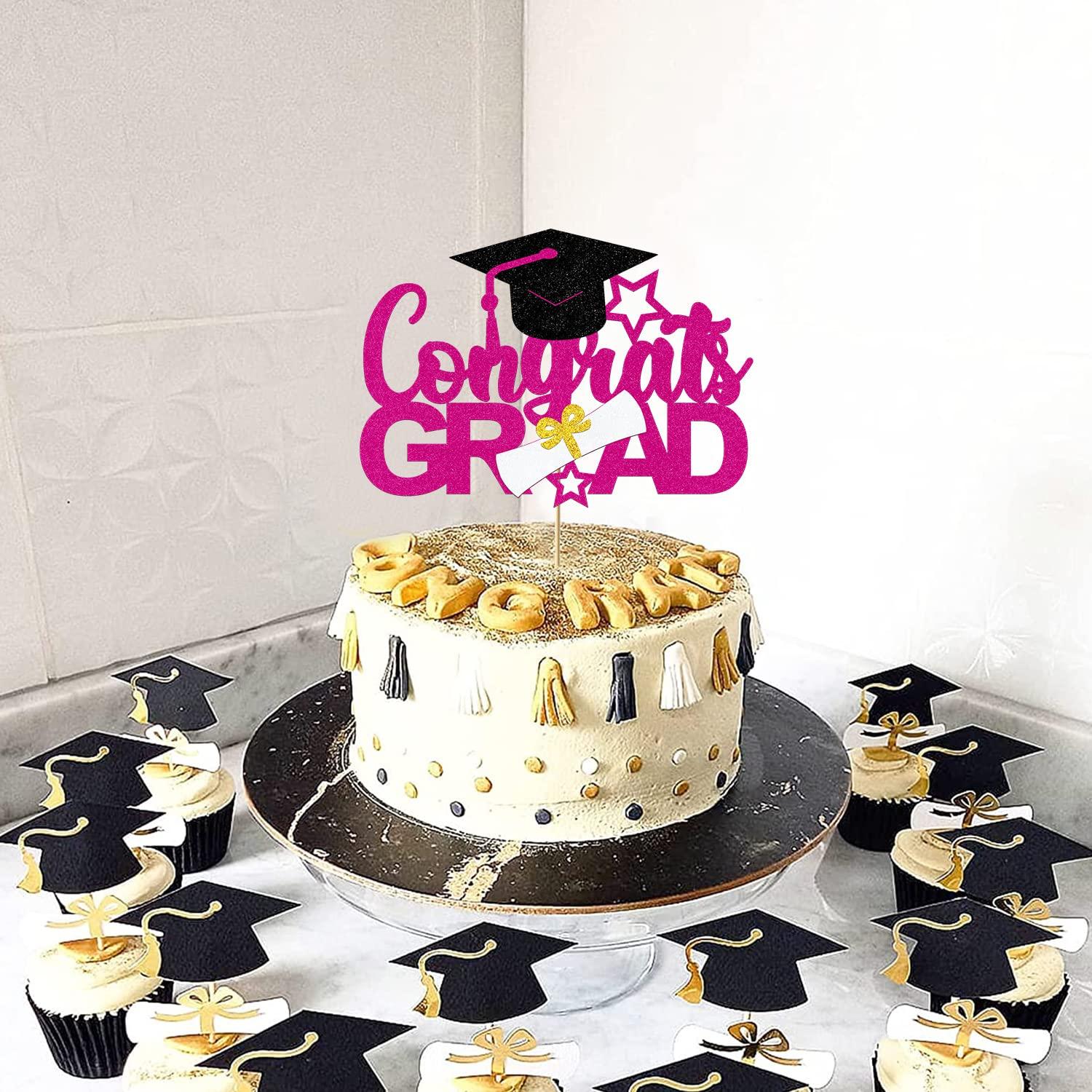 Bdayshop Congrats Grad Cake Topper Purple 2023 Graduation Cap Cake Decorations for Boys Girls Glitter Graduation Theme Party Decoration Supplies for University College Graduate Women Men