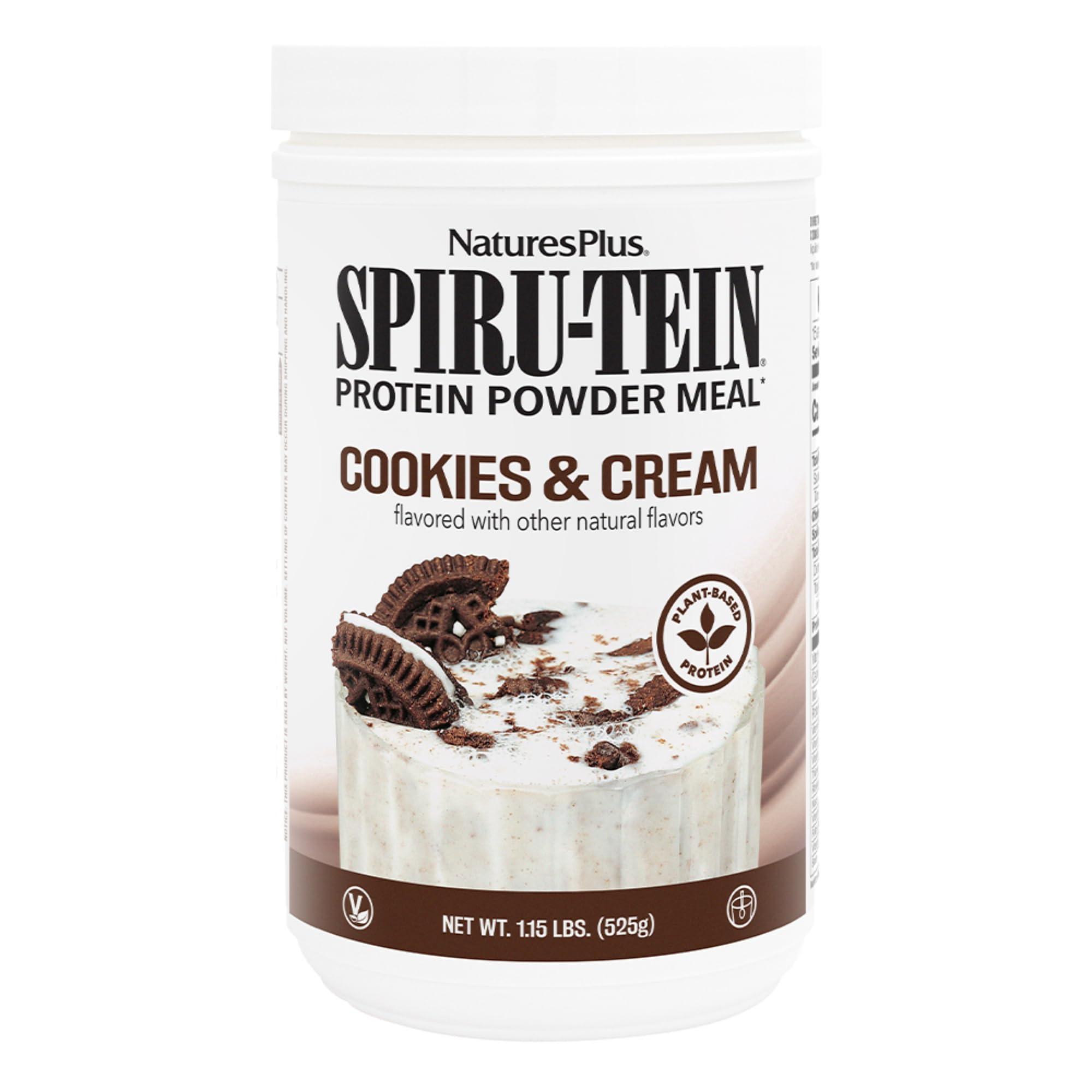 Nature's Plus NaturesPlus SPIRU-TEIN Shake - Cookies & Cream - 1.15 lbs, Spirulina Protein Powder - Plant Based Meal Replacement, Vitamins & Minerals For Energy - Vegetarian - 15 Servings