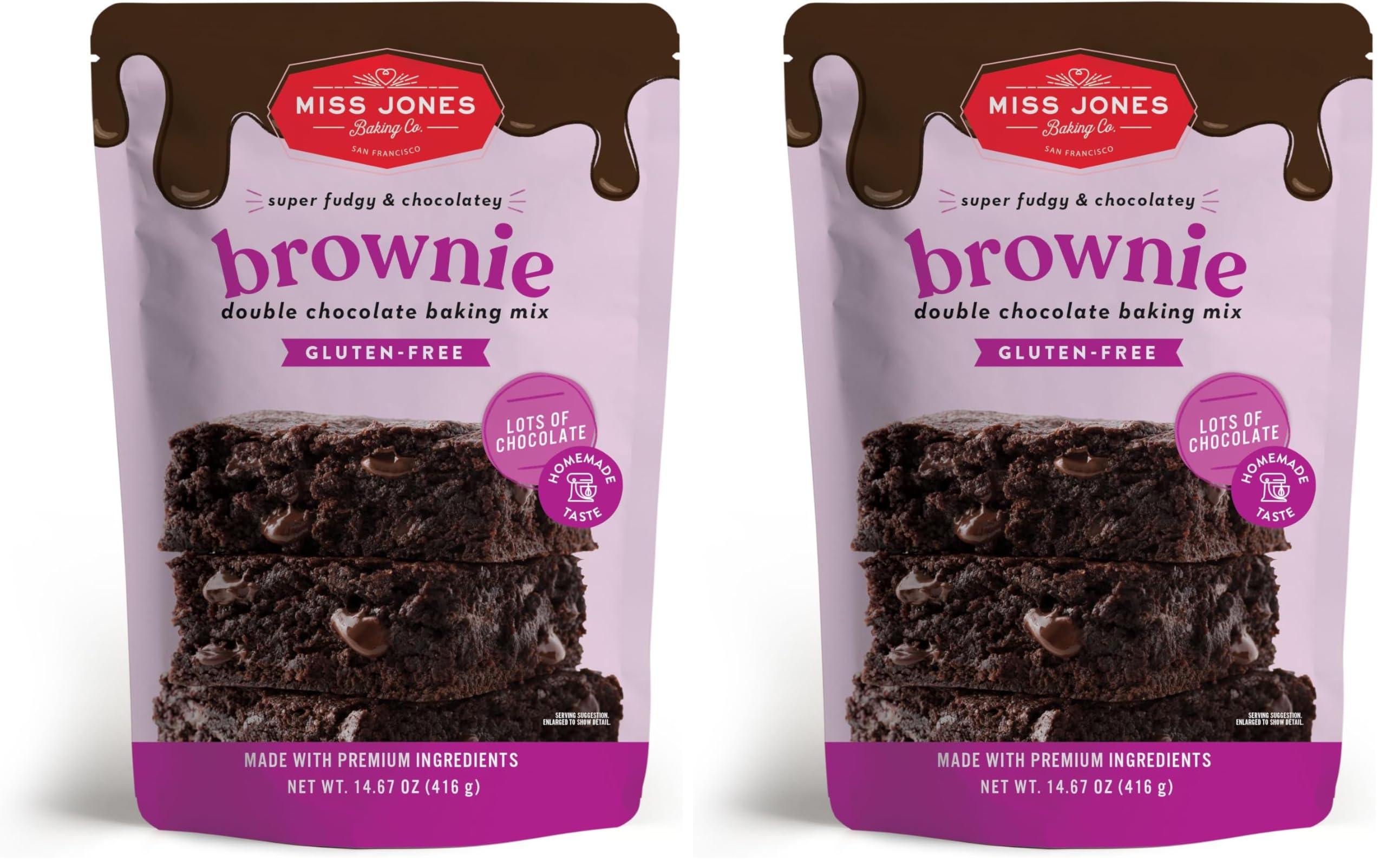 Miss Jones Baking Miss Jones Baking Brownie Mix - Whole Grains, More Chocolate Chips, Guilt Free Brownie Mix, Naturally Sweetened Desserts & Treats (Pack of 2)