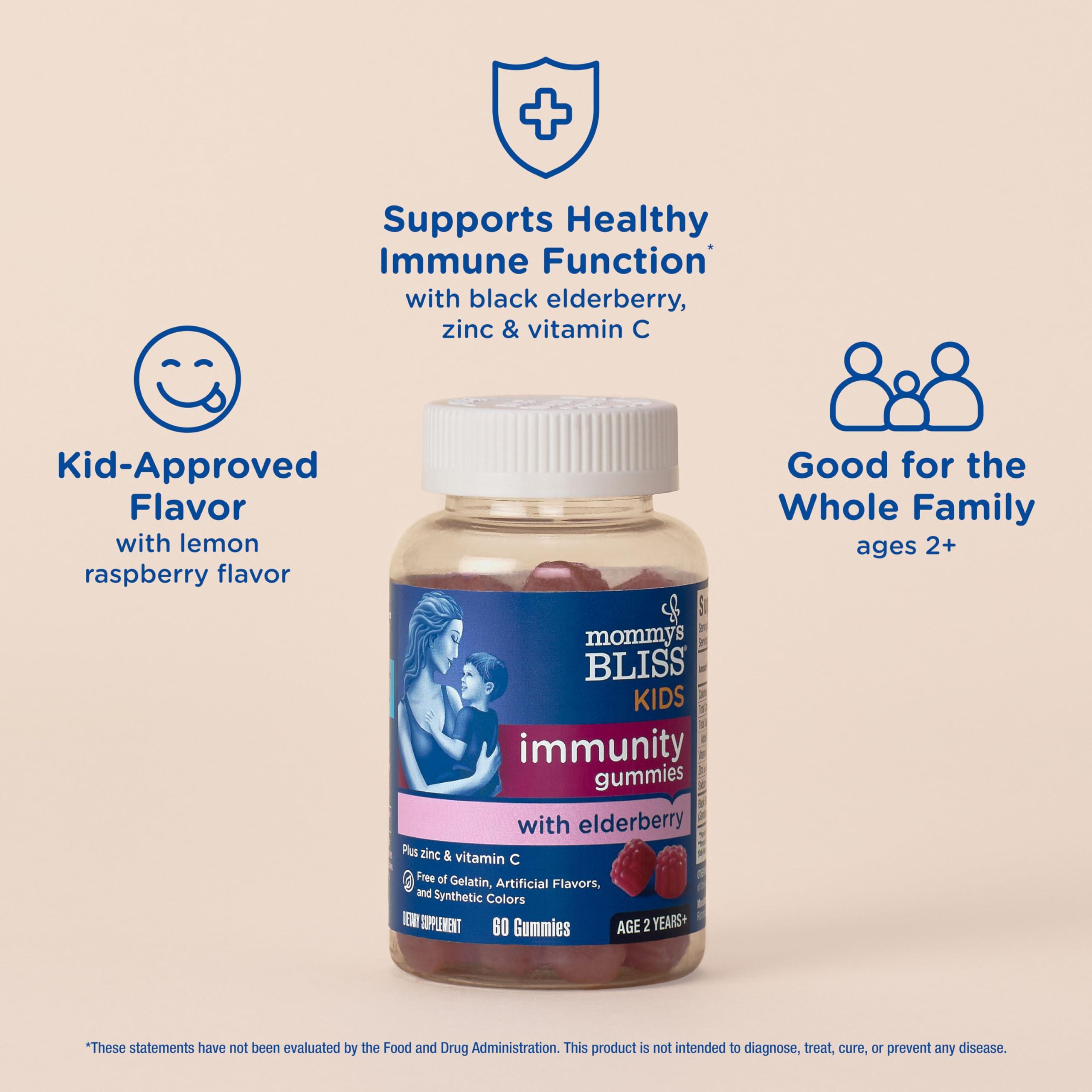 Mommy's Bliss Mommy\'s Bliss Kids Elderberry Gummies, Supports Immunity with Black Elderberry, Zinc & Vitamin C, Gluten Free & Vegan, Age 2 Years+ (60 Count)