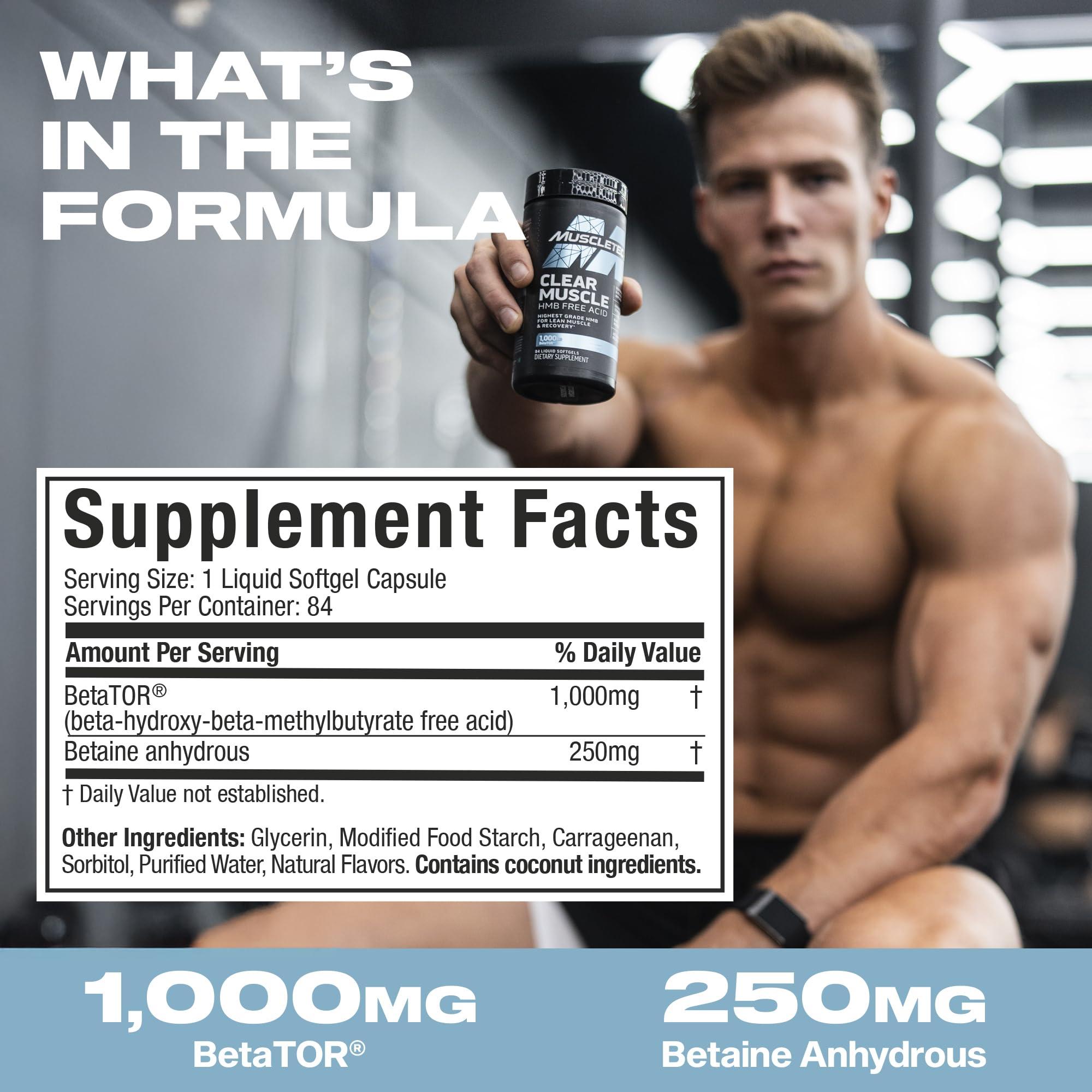 MuscleTech Muscletech HMB Supplements 1000mg, Clear Muscle (84 Liquid Softgels) - Highest Grade HMB for Lean Muscle & Recovery - HMB Free Acid Muscle Supplement - Help Decrease Muscle Breakdown