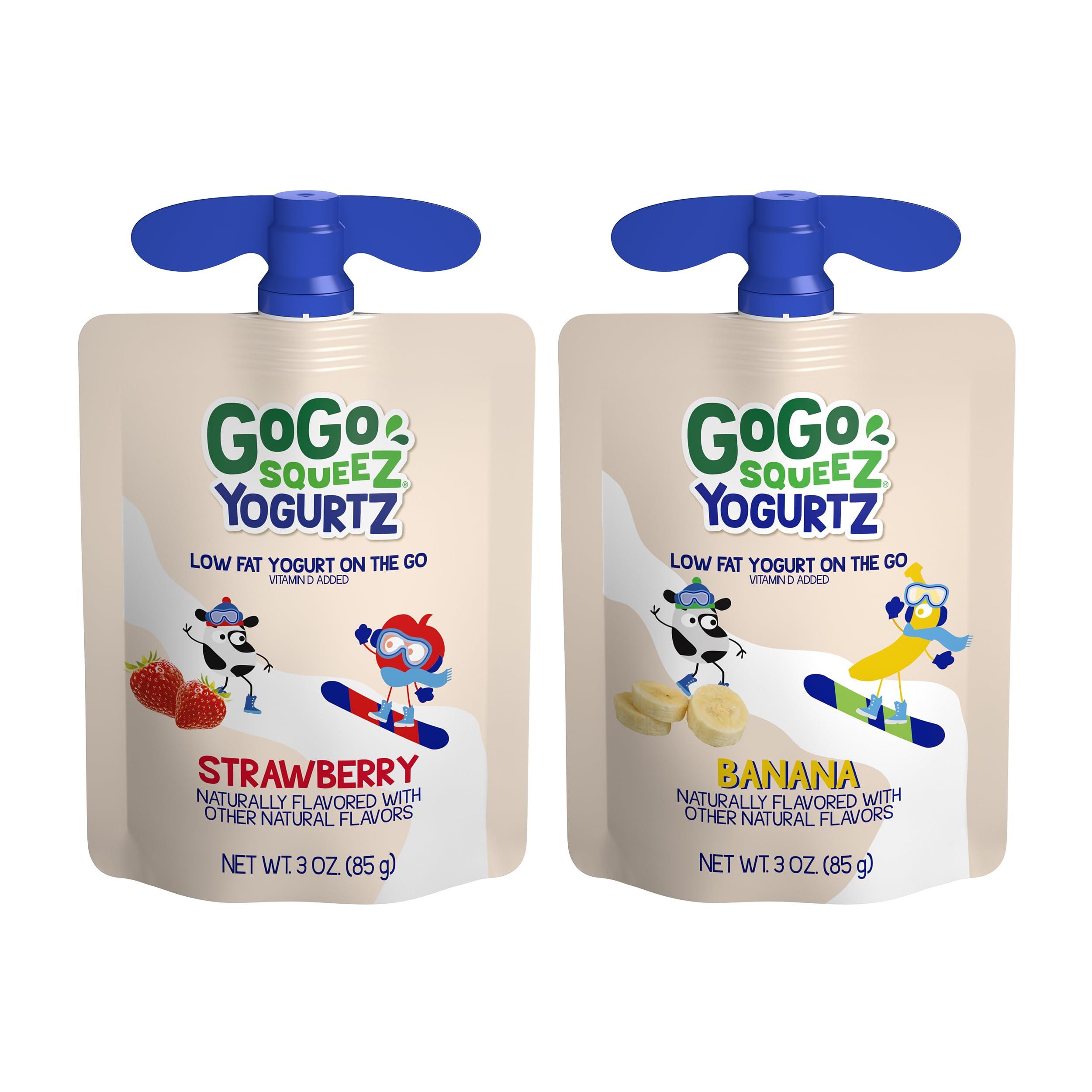 GoGo SqueeZ GoGo squeeZ yogurtZ Variety Pack, Strawberry & Banana, 3 oz (Pack of 20), Kids Snacks Made from Real Yogurt and Fruit, No Fridge Needed, Gluten Free, Nut Free, Recloseable Cap, BPA Free Pouches