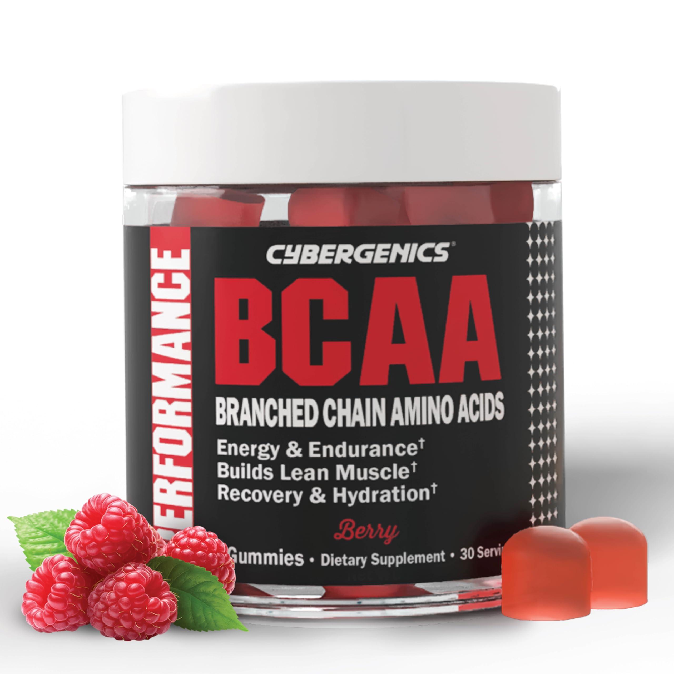 Cybergenics Cybergenics BCAA Gummies, Energy Chews with Electrolytes Branched Chain Amino Acids, Build Lean Muscle and Boost Endurance, 60 Gummies, Berry Flavored