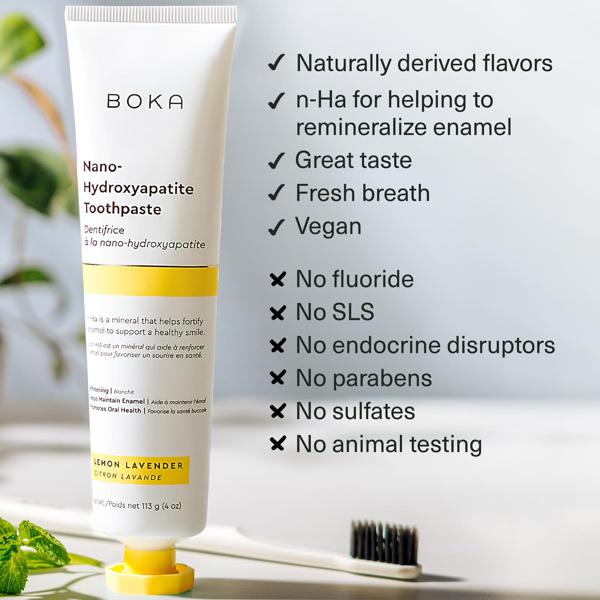 Boka Boka Fluoride Free Toothpaste Nano Hydroxyapatite, Helps Remineralize, Appropriate for Sensitive Teeth, Whitening - Lemon Lavender Flavor, 4oz 3Pk - US Manufactured