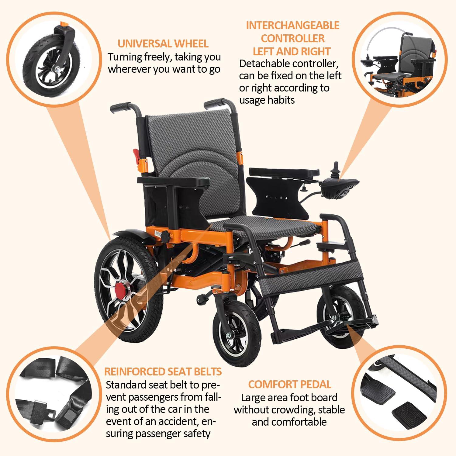 MSFDC Lightweight Electric Wheelchair,Foldable Electric Wheelchairs for Adults,20 Mile Long Travel Range Power Wheelchairs Intelligent Motorized Wheelchair for Seniors,Portable Airline Approved (20in Seat)