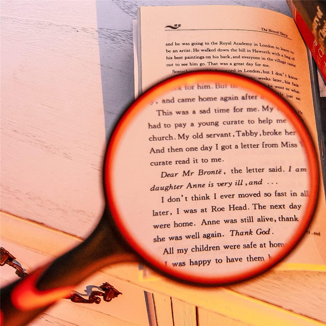HOMEGOAL Magnifying Glass 10X Handheld Reading Magnifier with Cleaning Cloth-100MM 4INCHES Large Magnifying Lens with Non-Slip Soft Handle for Seniors Book Newspaper Reading and Kids Nature Hobby Exploration